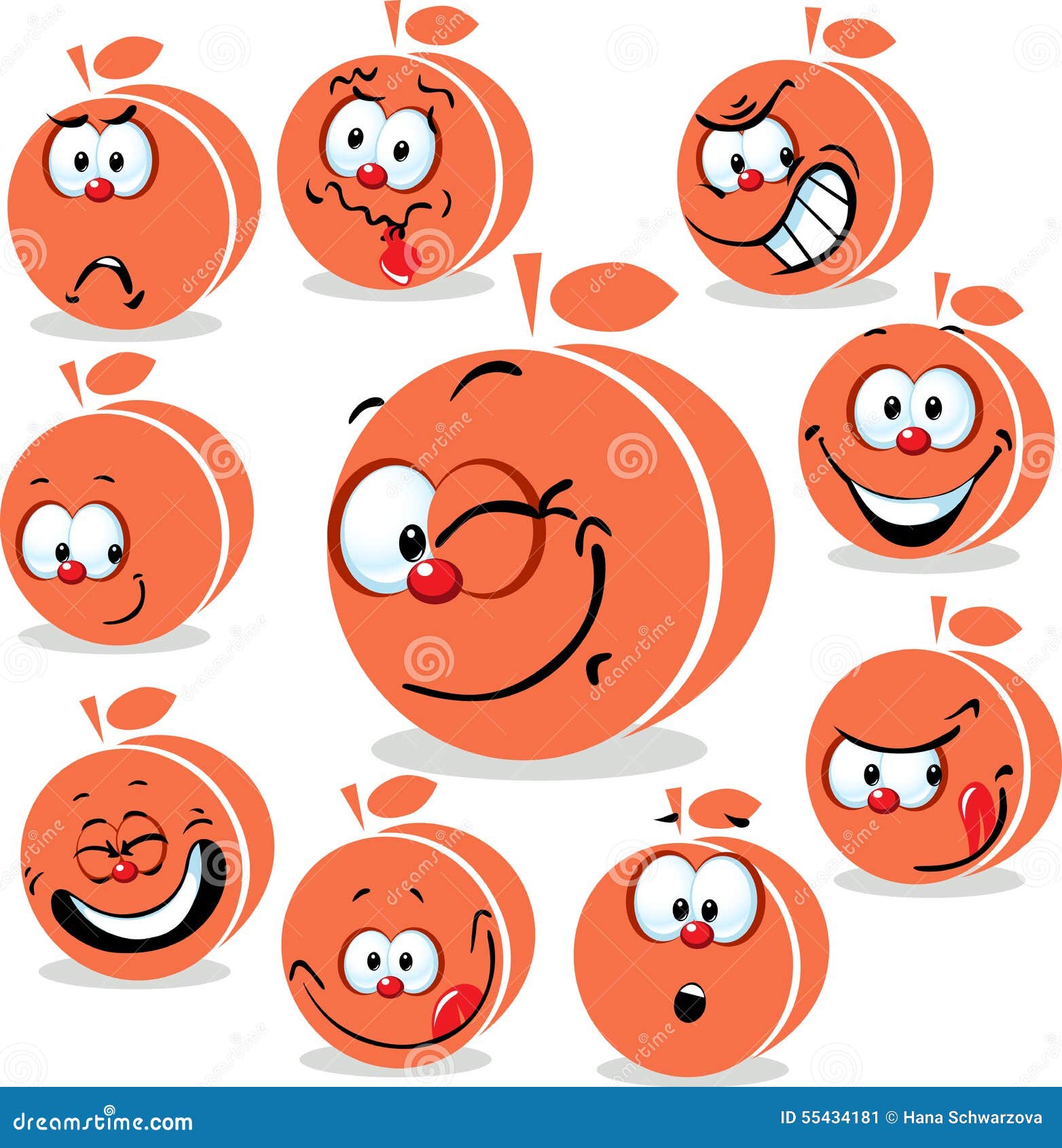 Peach or Apricot Icon Cartoon with Funny Faces Stock Vector ...