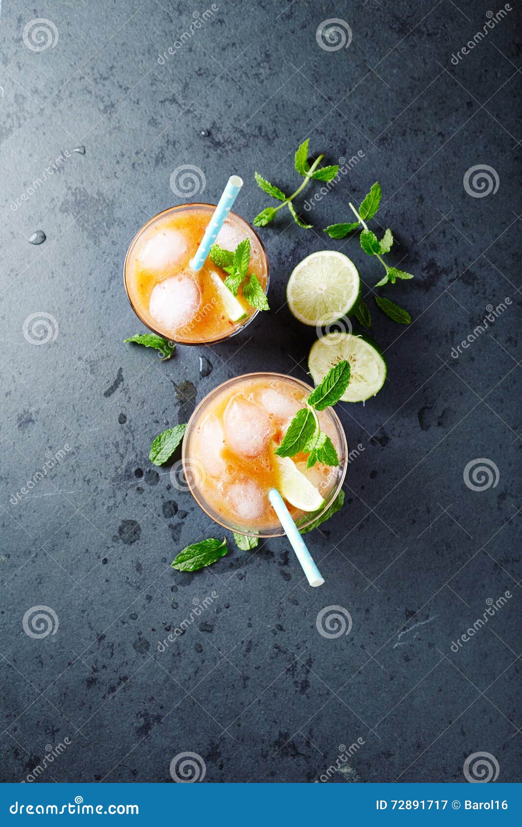 peach aqua fresca with lime juice and mint leaves