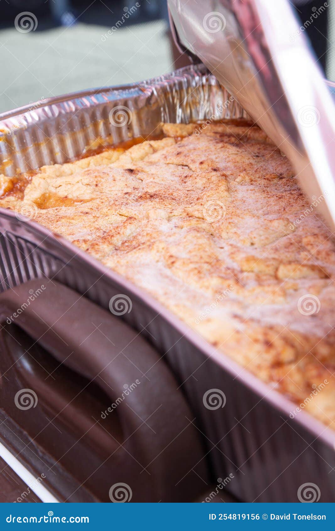 Peach Cobbler in Catering Tray Stock Photo Image of store, table