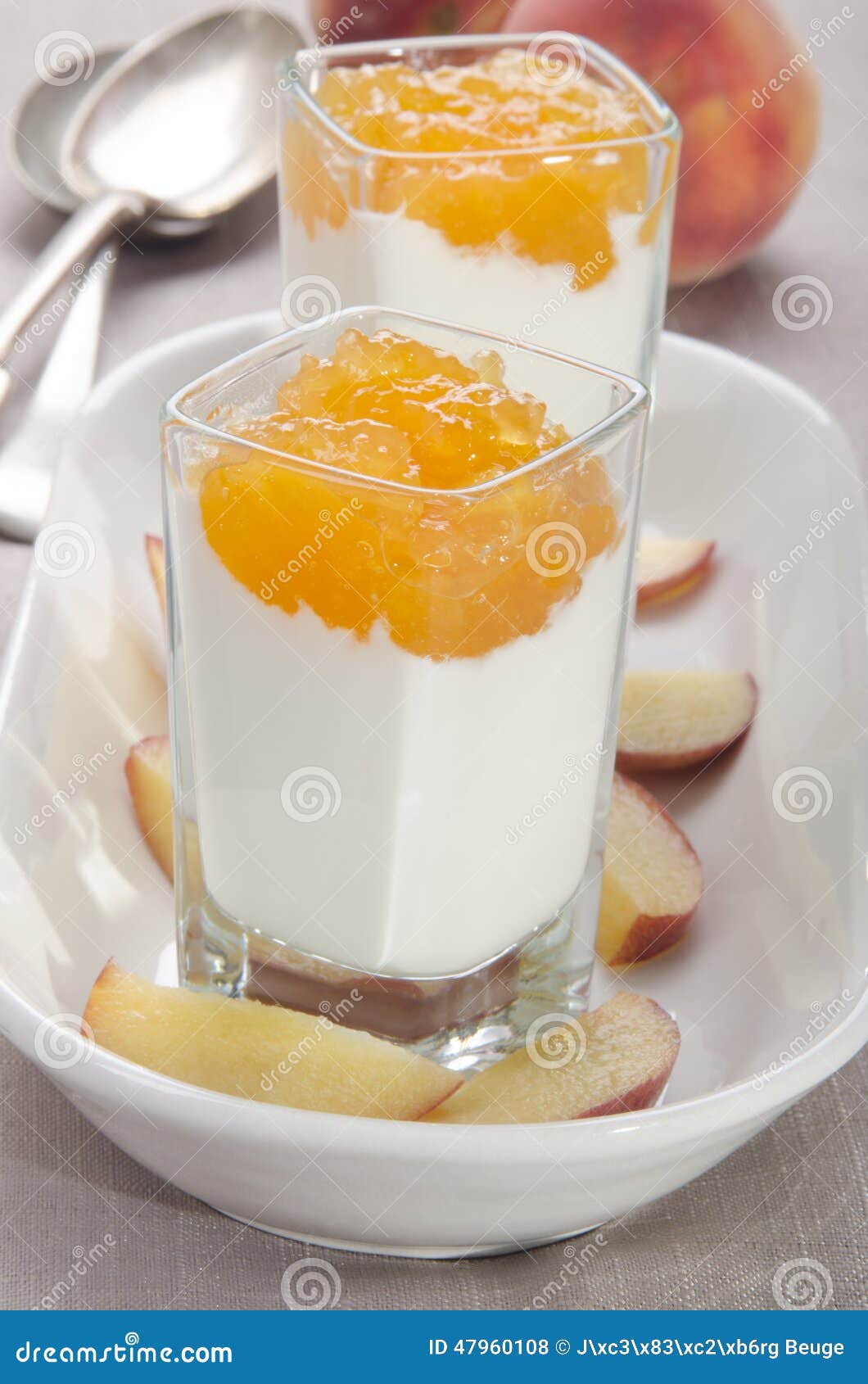 Peach Compote with Yogurt in a Shot Glass Stock Photo Image of glass