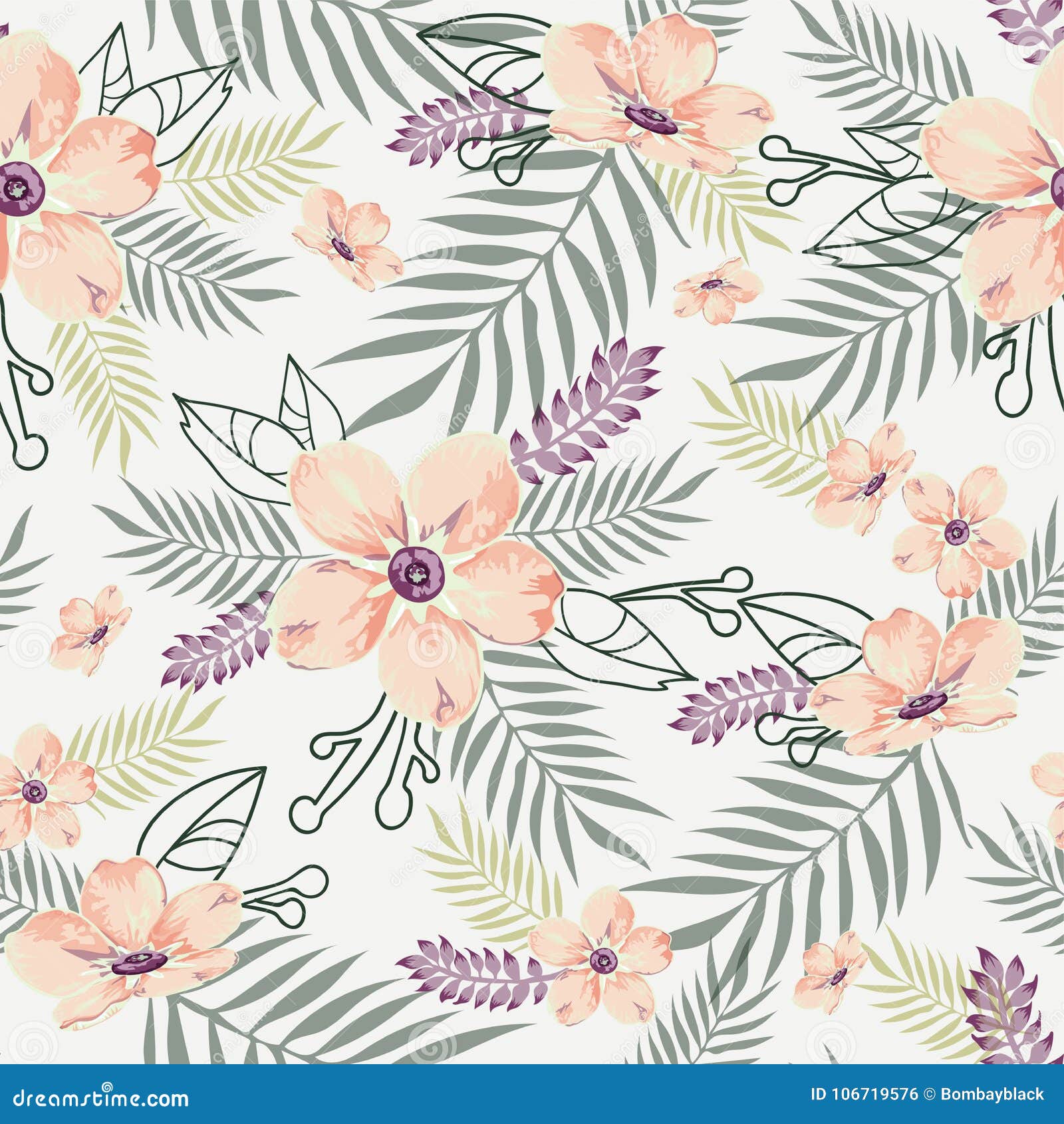 Peach Flowers Themed Repeating Pattern. Stock Vector - Illustration of  garden, summer: 106719576