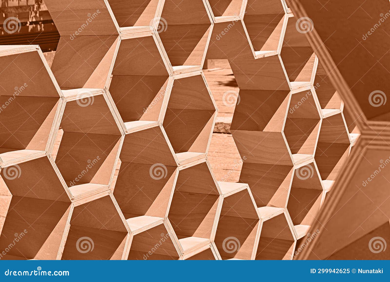 peach fuzz is color of year 2024. geometric honeycombs toned in fashion blended pink-orange trend-setting colour of year