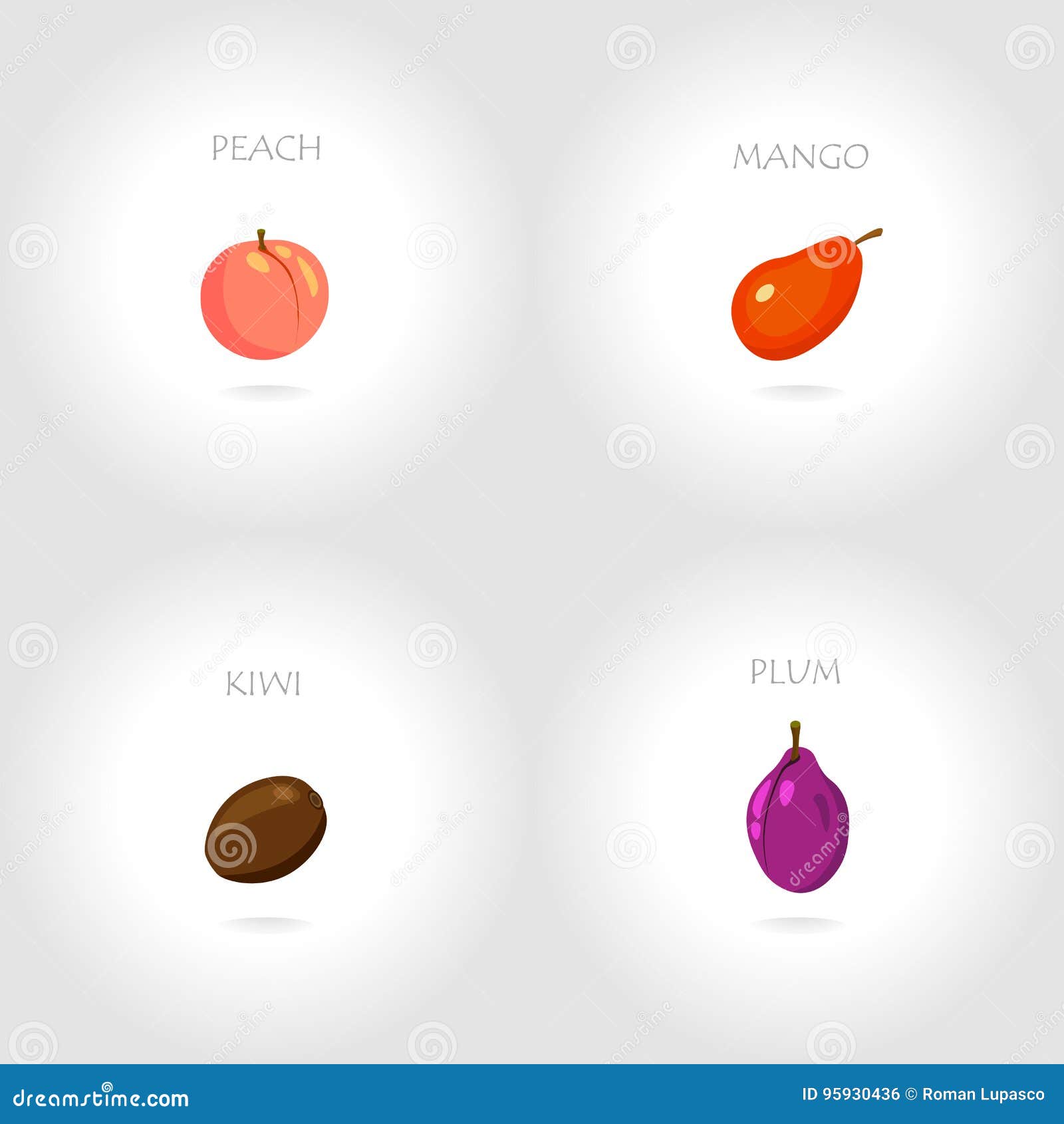 Peach mango kiwi plum stock vector. Illustration of green 95930436