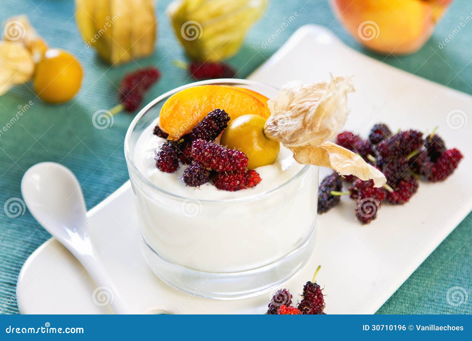 Peach with Mulberry and Gooseberry Yogurt Stock Photo Image of