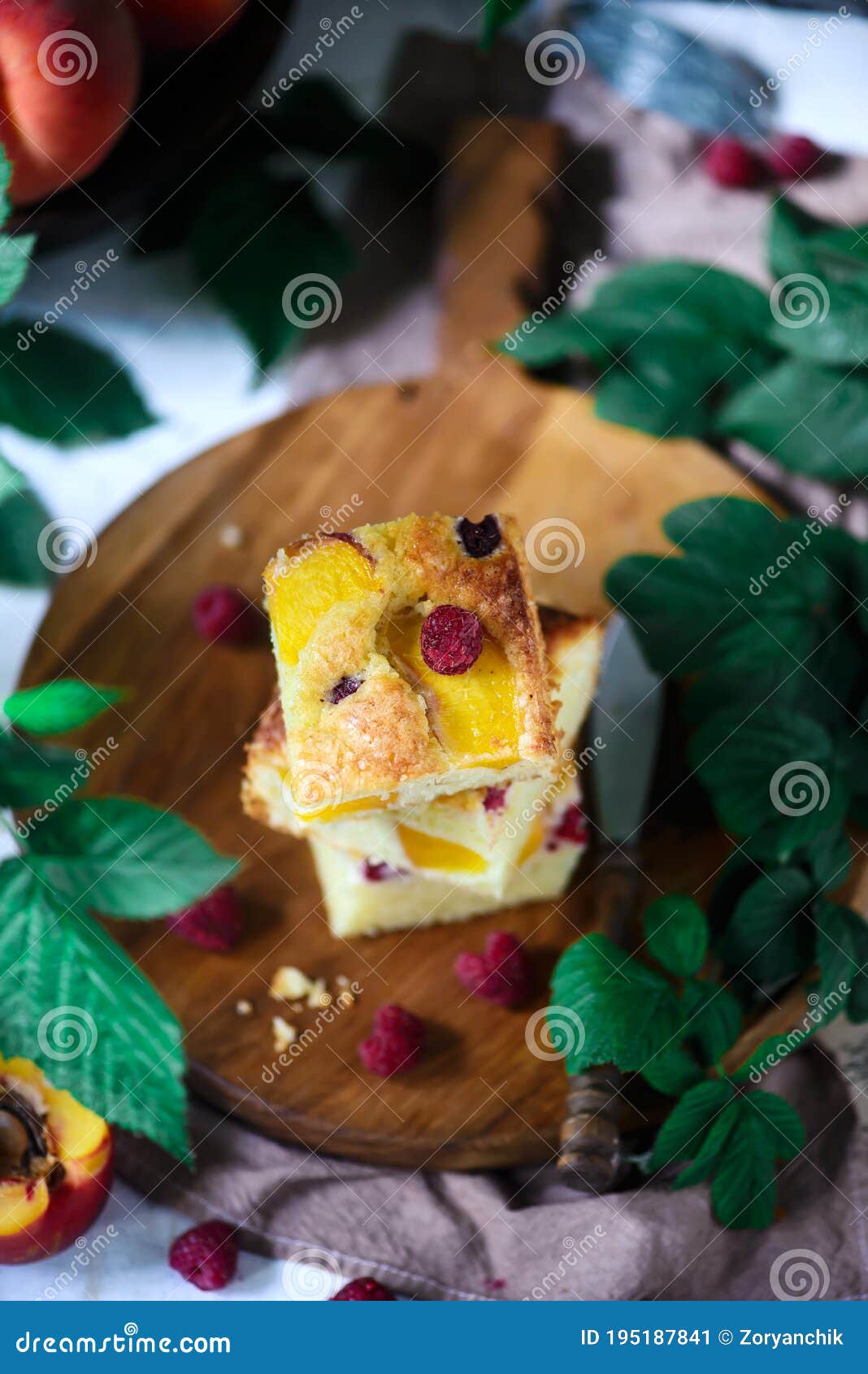 Peach Raspberry Olive Oil Cake. Rustic Photo Stock Image Image of