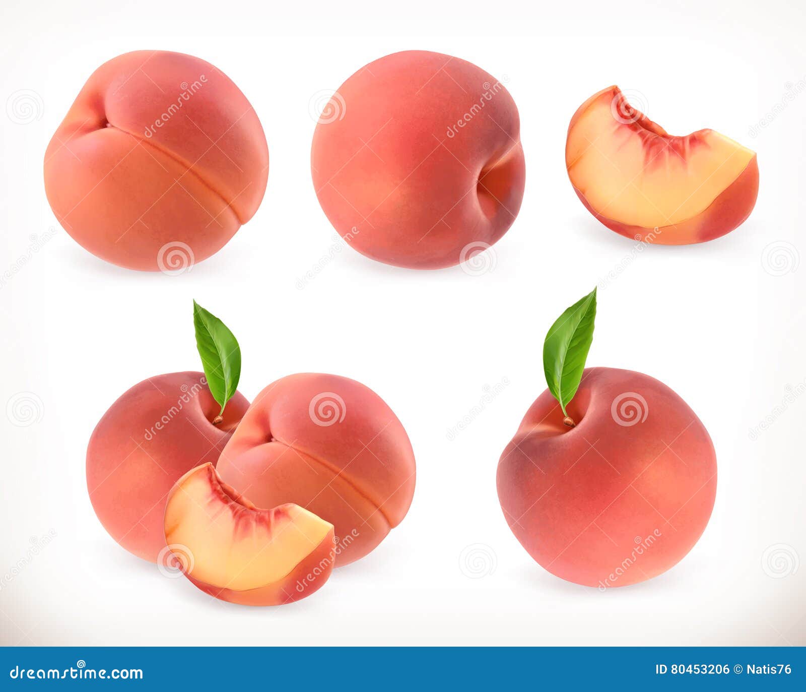peach. sweet fruit. 3d  icons set