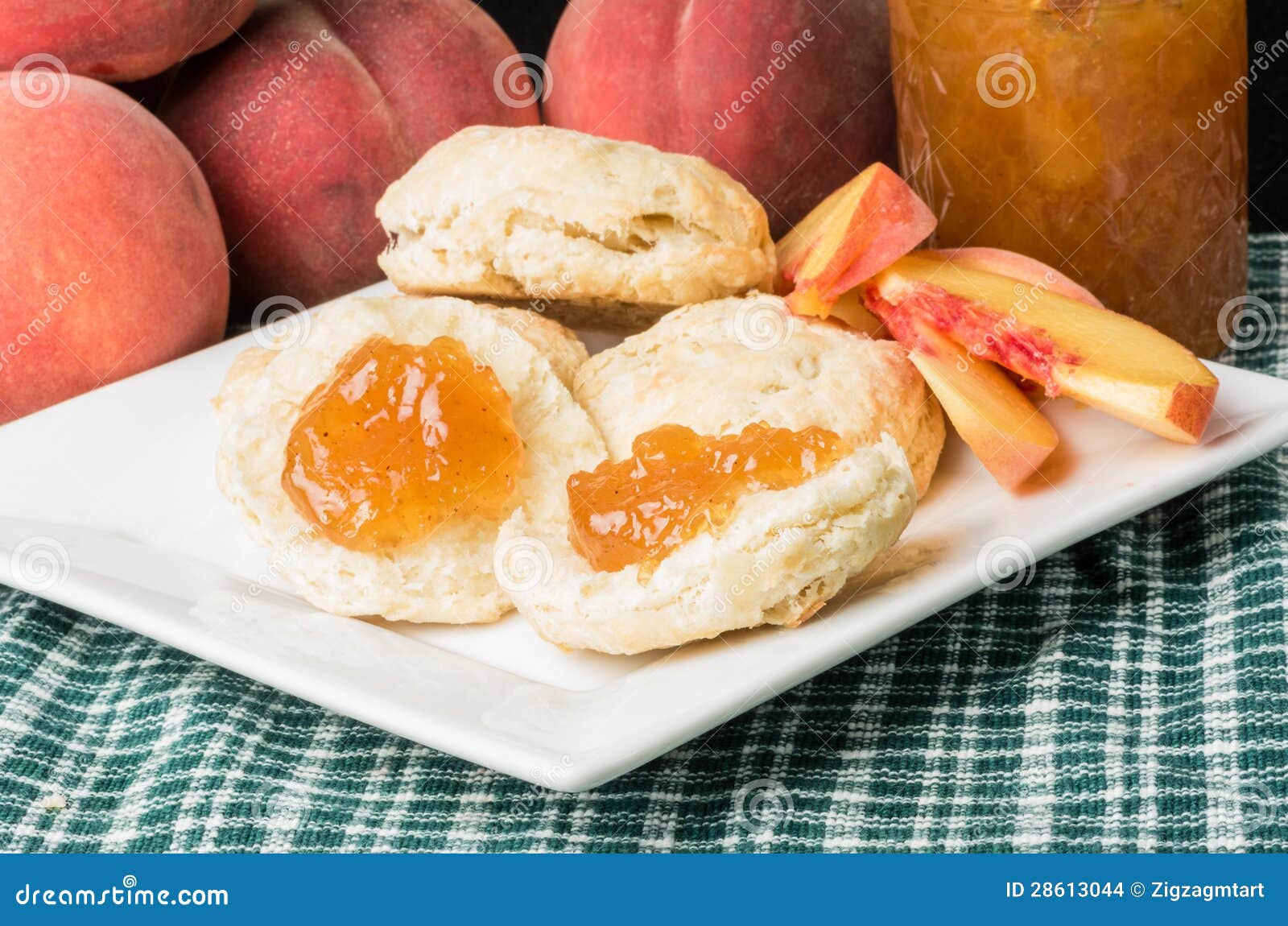 Peaches with Peach Jam and Biscuits Stock Photo Image of biscuits