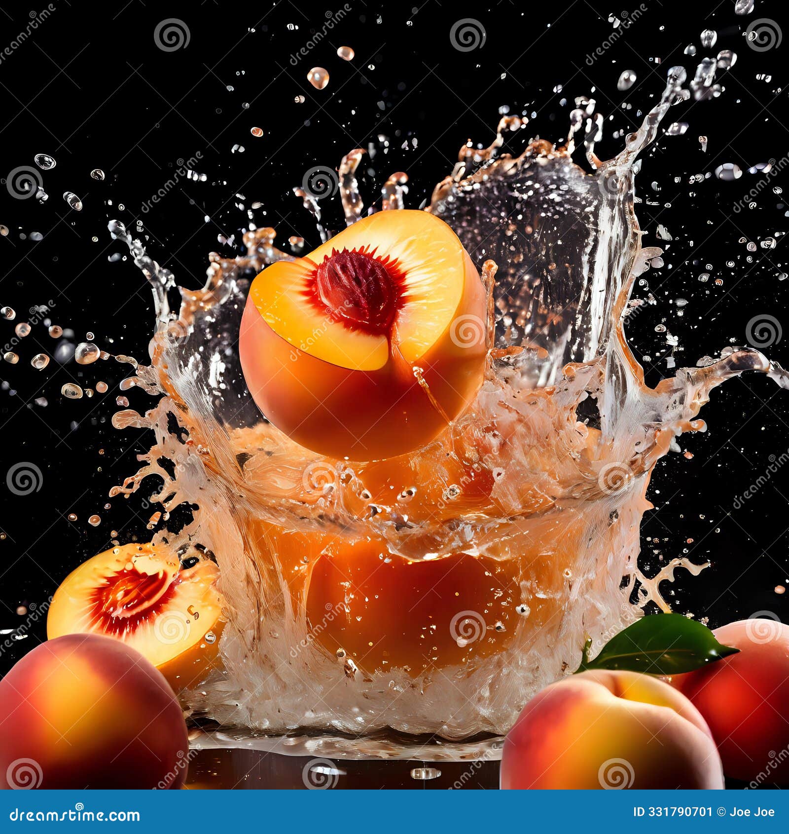 peaches splashing in water