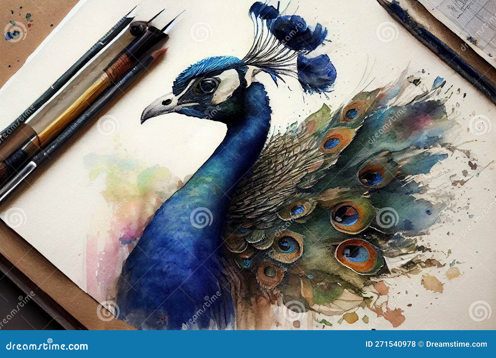 Realistic Peacock Drawing with Detailed Floral Elements Stock Illustration  - Illustration of floral, religion: 295548605