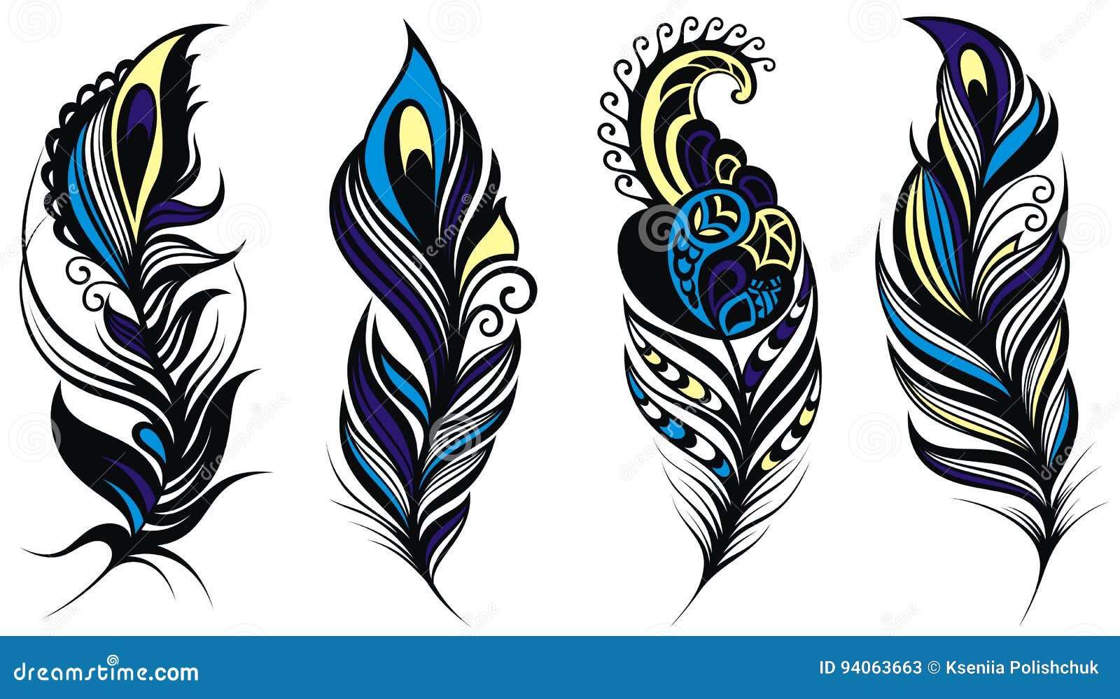 Peacock feathers set stock vector. Illustration of color - 94063663