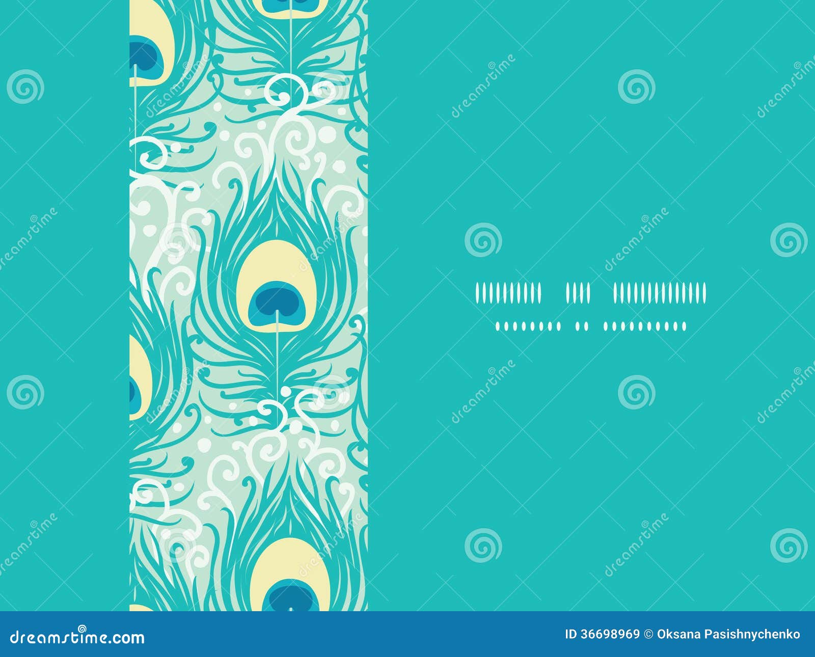 Peacock Feathers Vector Frame Horizontal Seamless Royalty