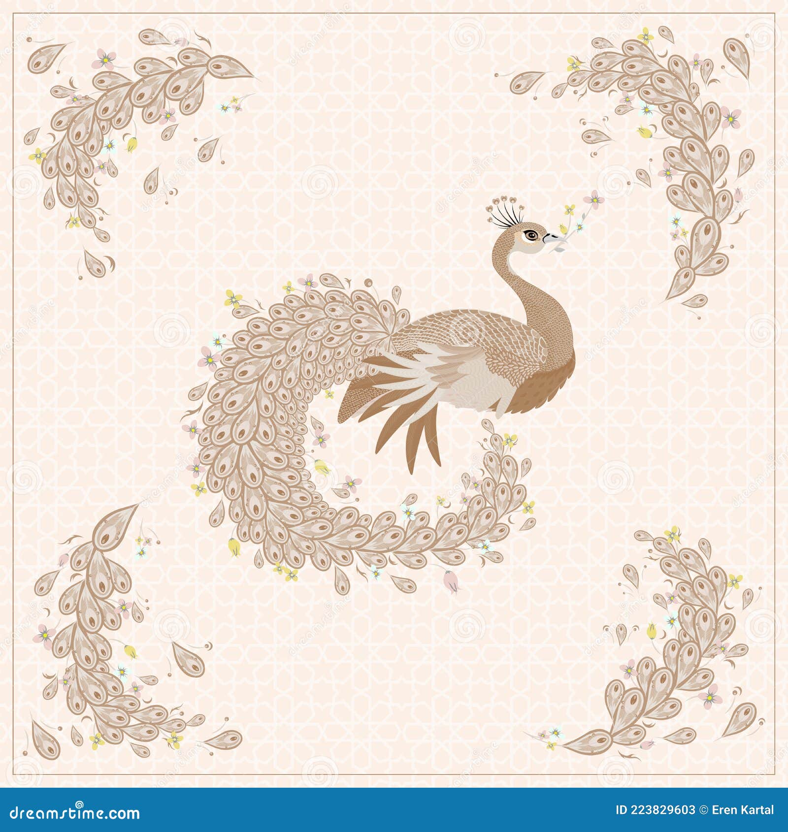 peacock plate  on geometric background. traditional pattern.  .