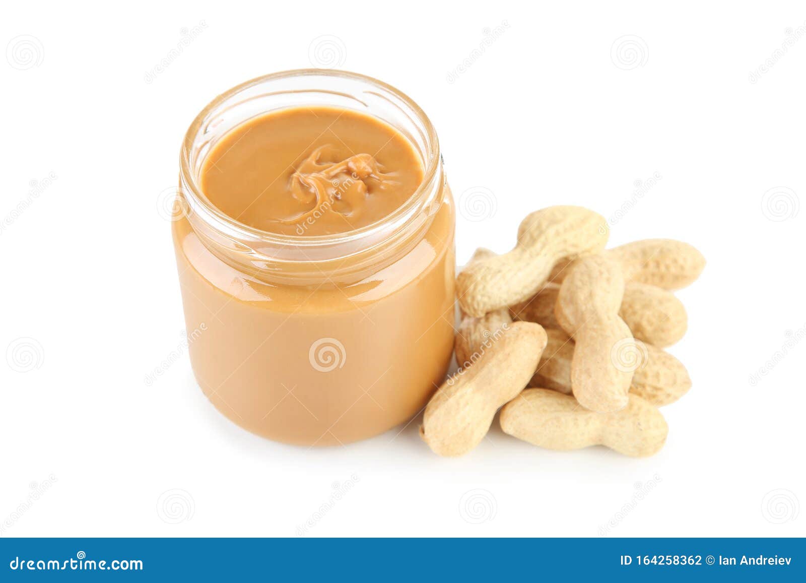 Peanut butter in glass jar stock photo. Image of snack 164258362
