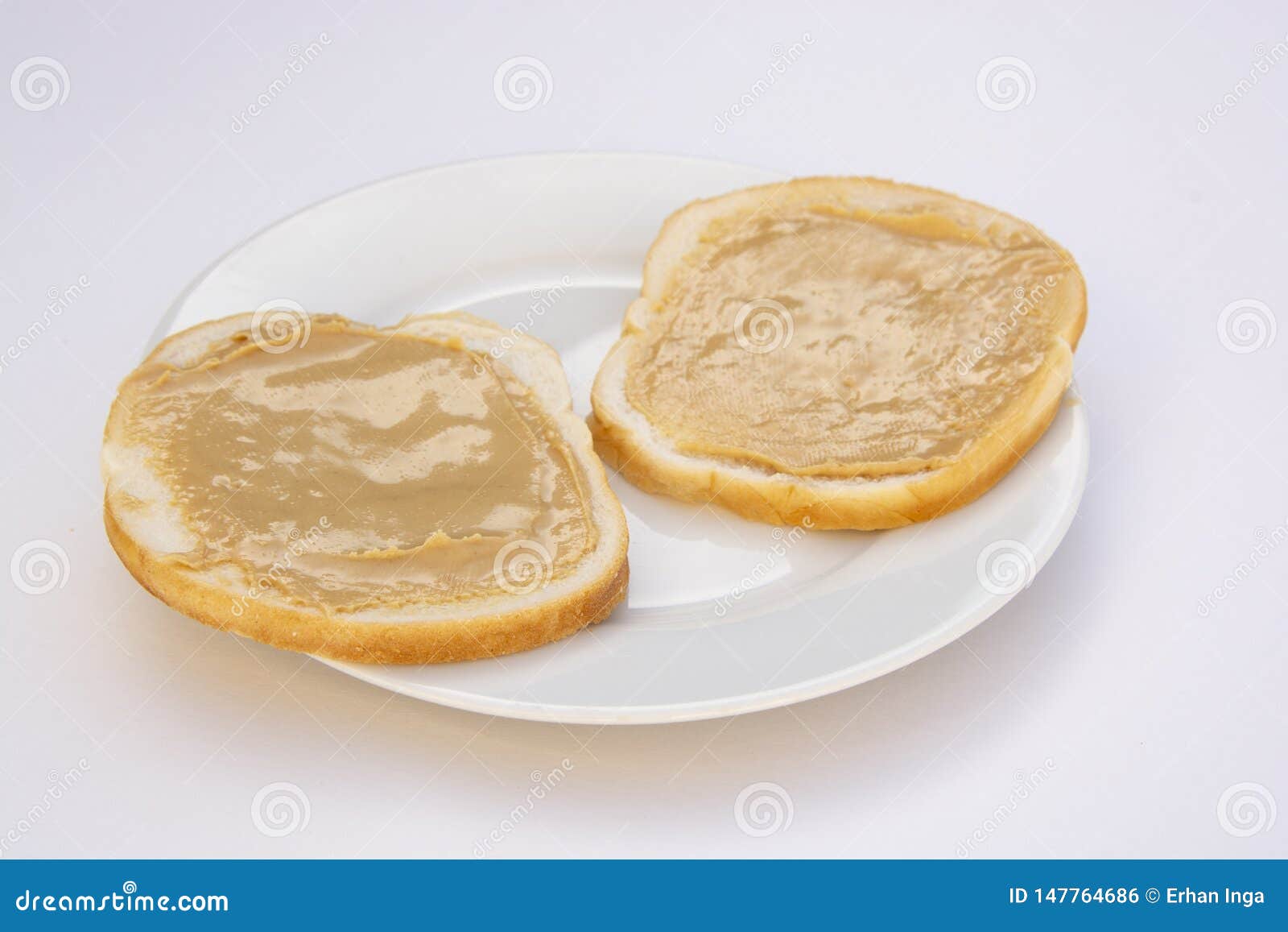 Peanut Butter Sandwich Breakfast Or Snack On White Background Stock Photo Image Of Bowl Groundnut