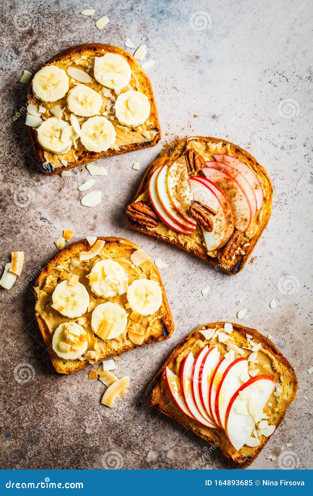 Peanut Butter Toasts With Banana And Apple On A Gray Background Flat Lay Stock Image Image Of Almond Calorie Peanut Butter Toasts With Banana And Apple On A Gray Background Flat Lay Stock Image Image Of Almond Calorie