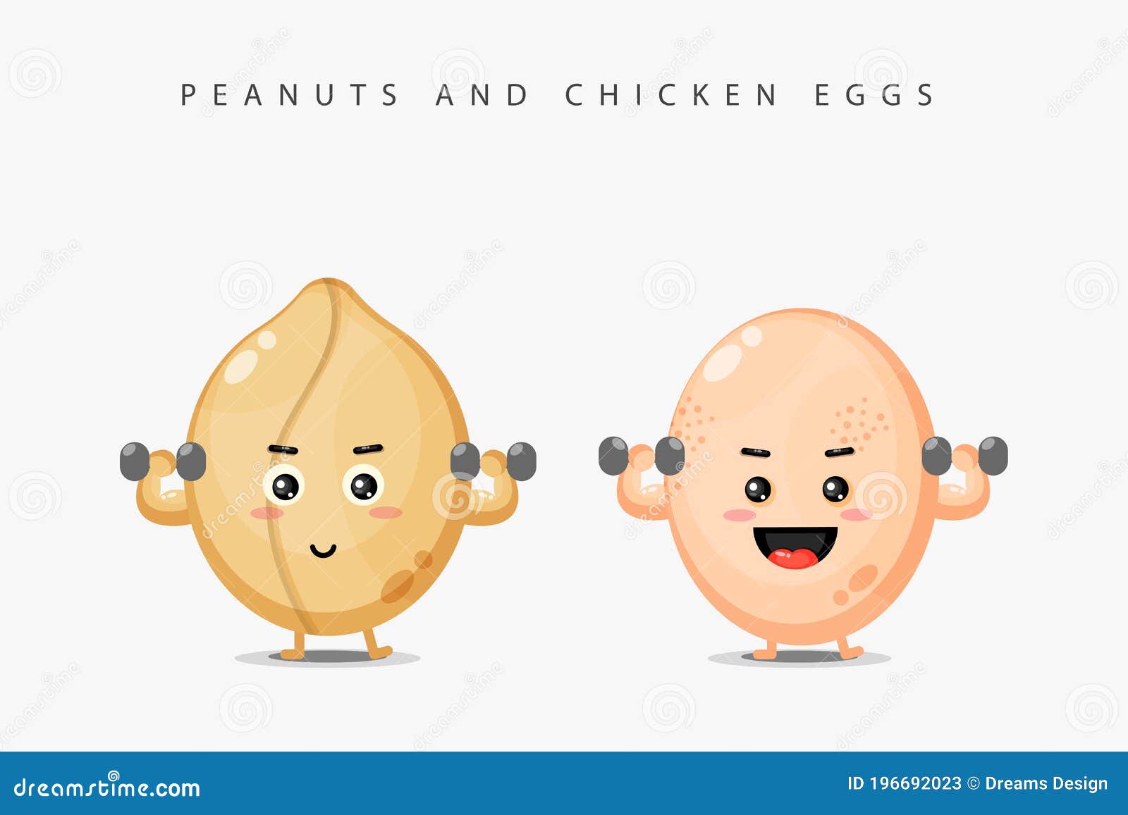 The Peanut Mascot and Chicken Egg Lift the Barbell Stock Illustration