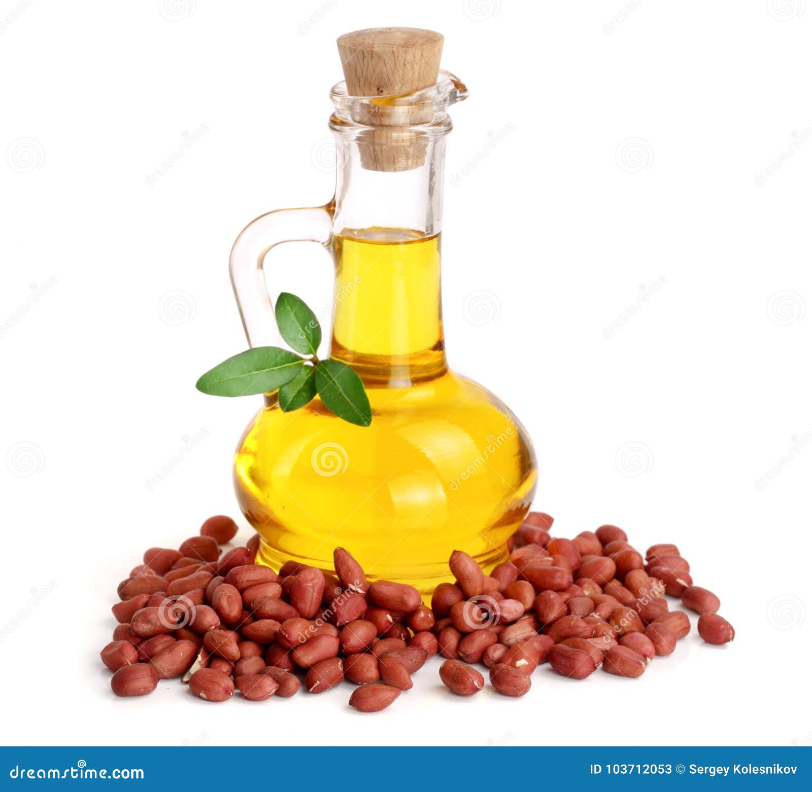 Peanut Oil in a Glass Bottle with Peanuts Stock Image Image of leaf