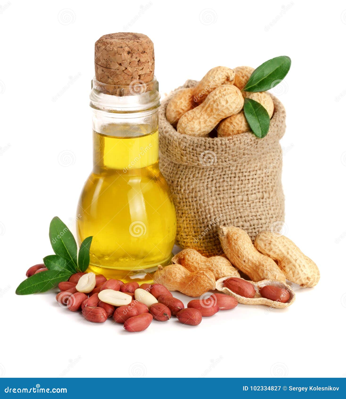 Peanut Oil in a Glass Bottle with Peanuts in Bag Stock Image Image of
