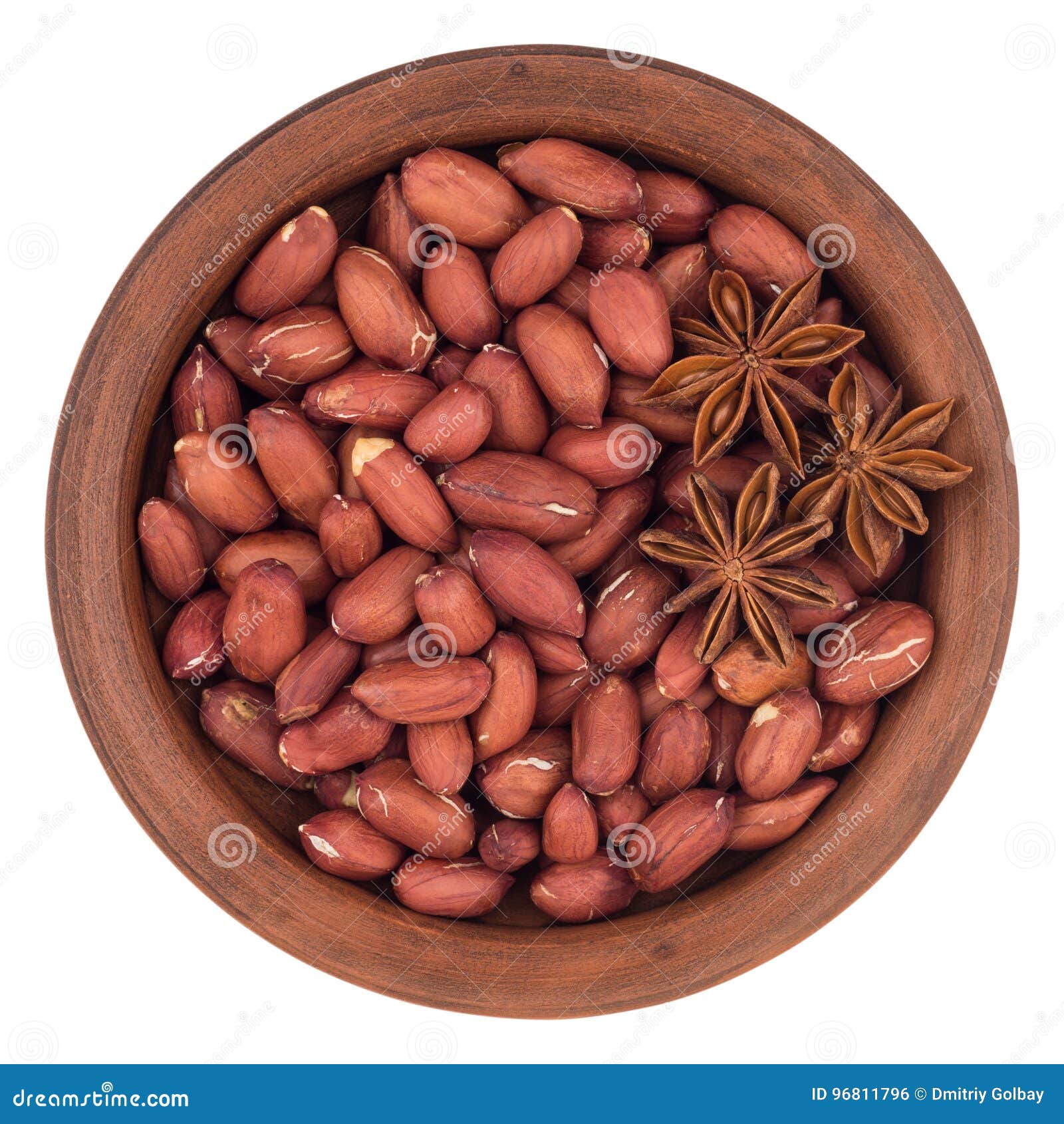 Peanuts Anise Stars Candied Ginger And Pumpkin Seeds In A Brown Dish On