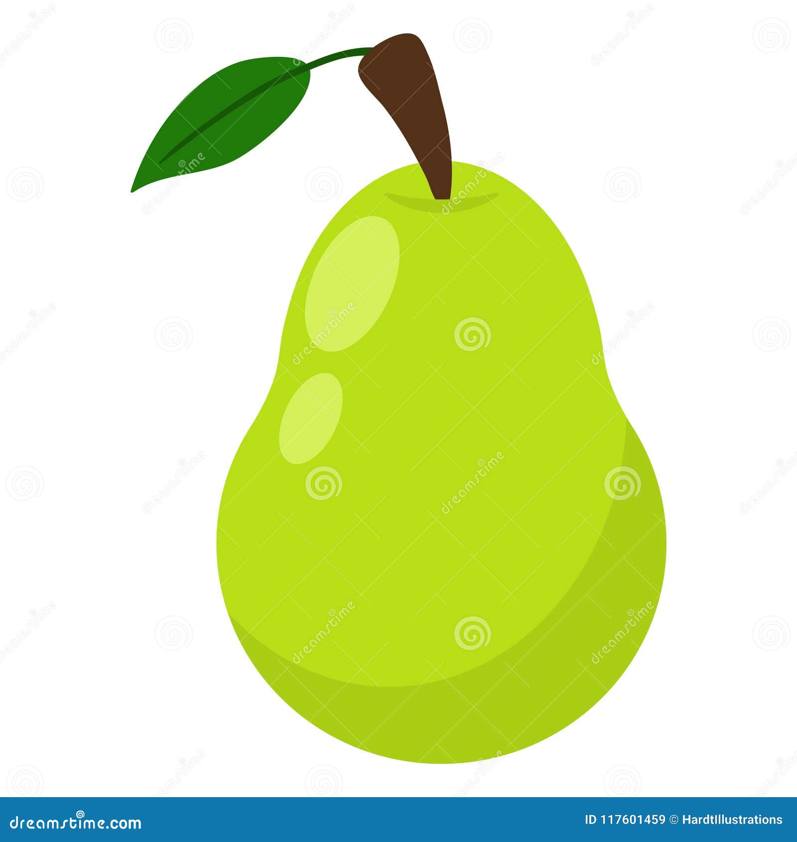 Pear Illustration. Pear with stem and leaf isolated on white background