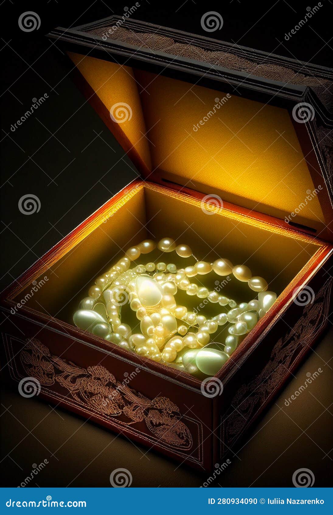 Pearl Necklace in a Box. AI Generated Stock Photo Image of stylish