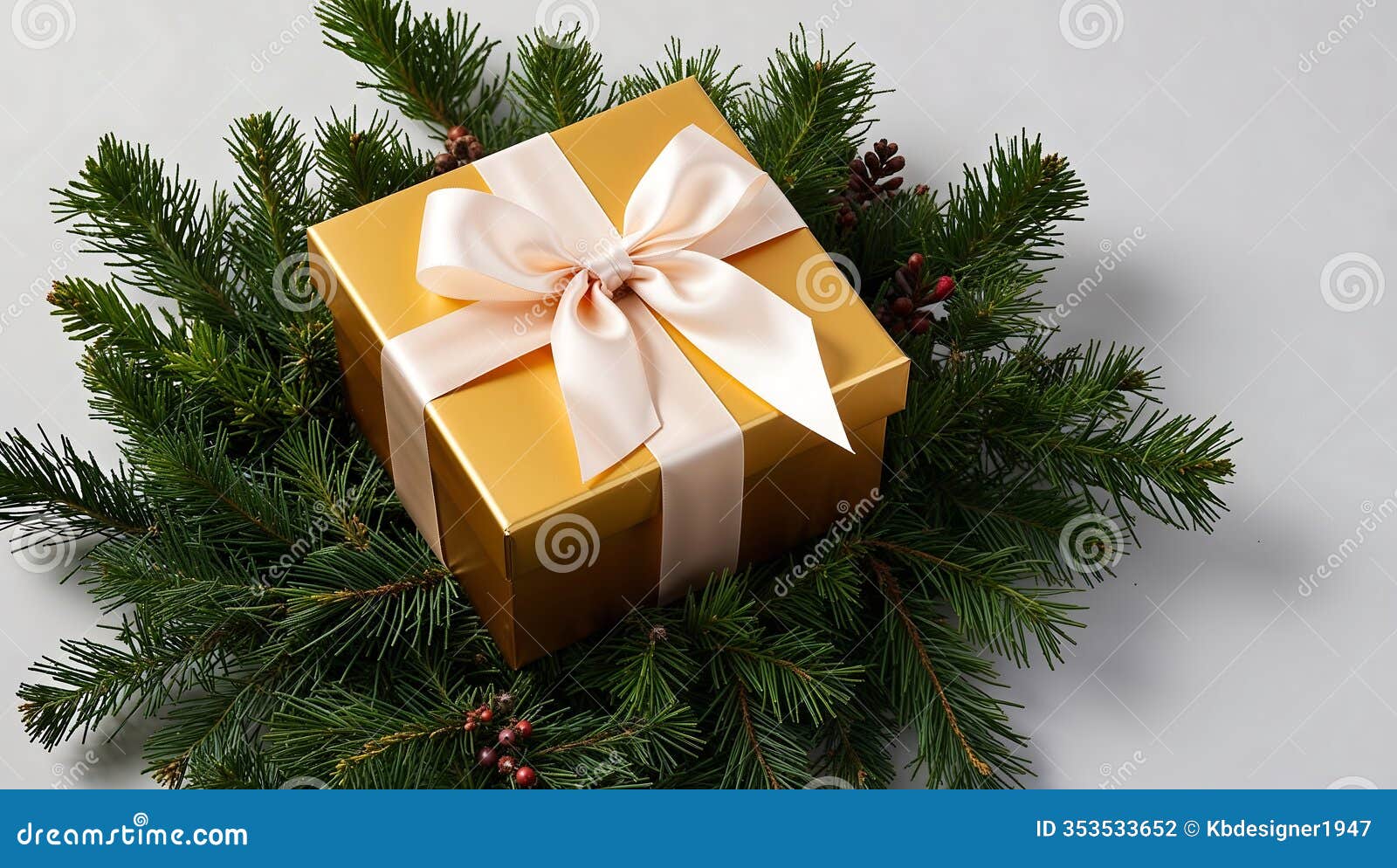 pearl white gift box with satin bow on a marble surface