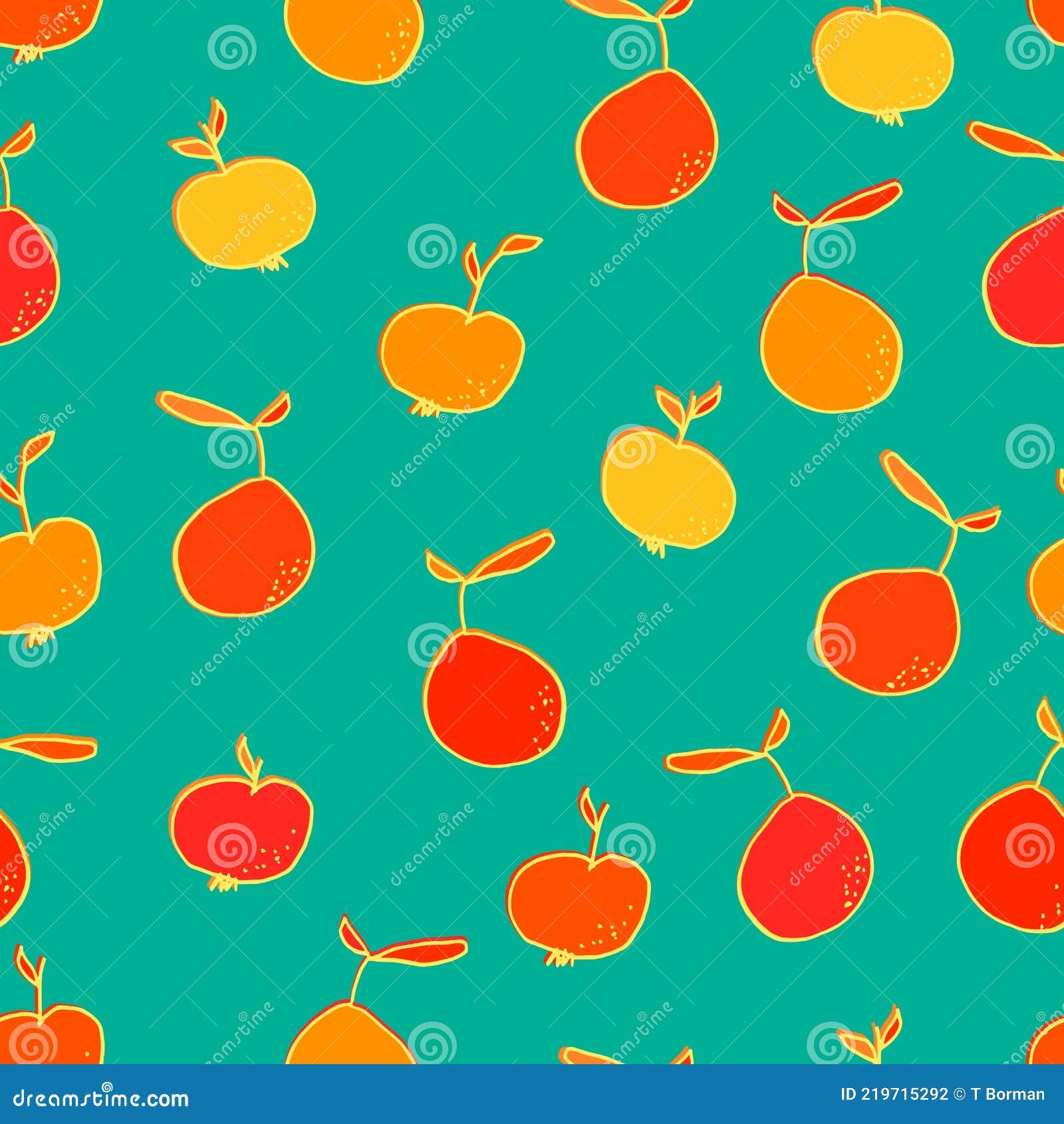 Pears and Apples Vector Seamless Pattern. Fruit with Leaves, Diet Vitamin Background Stock
