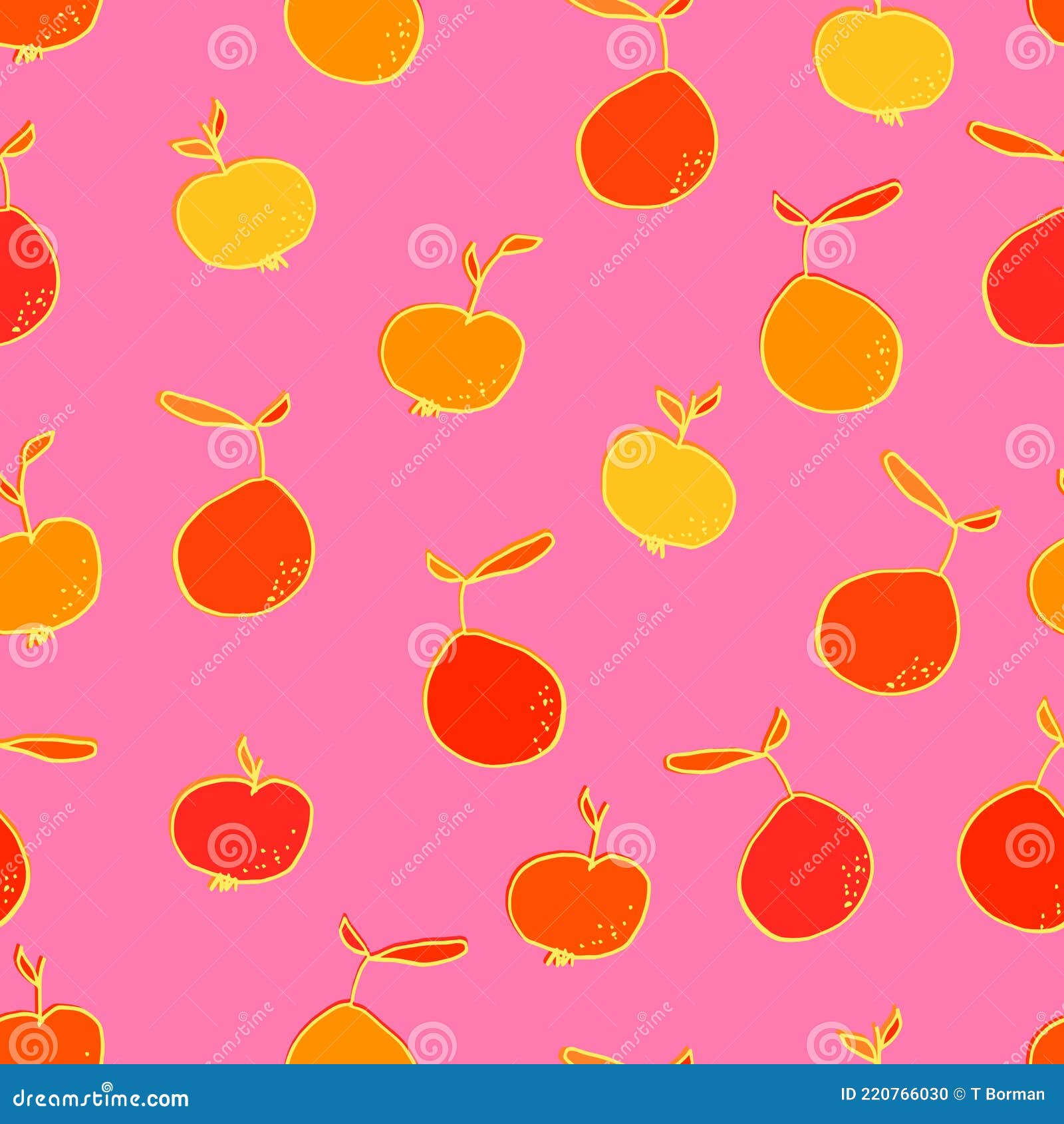 Red Pears and Apples Vector Seamless Pattern. Fruit with Leaves, Diet Vitamin Background Stock