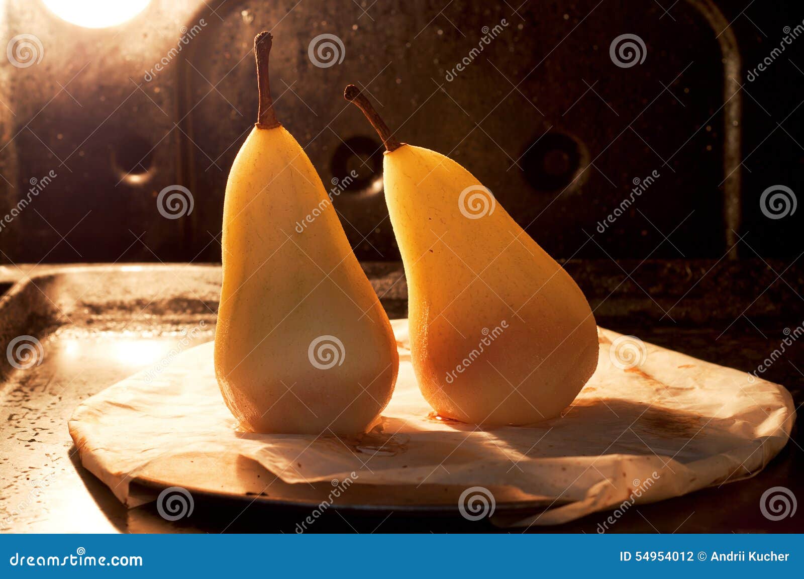 Pears in the oven stock photo. Image of paper, process 54954012