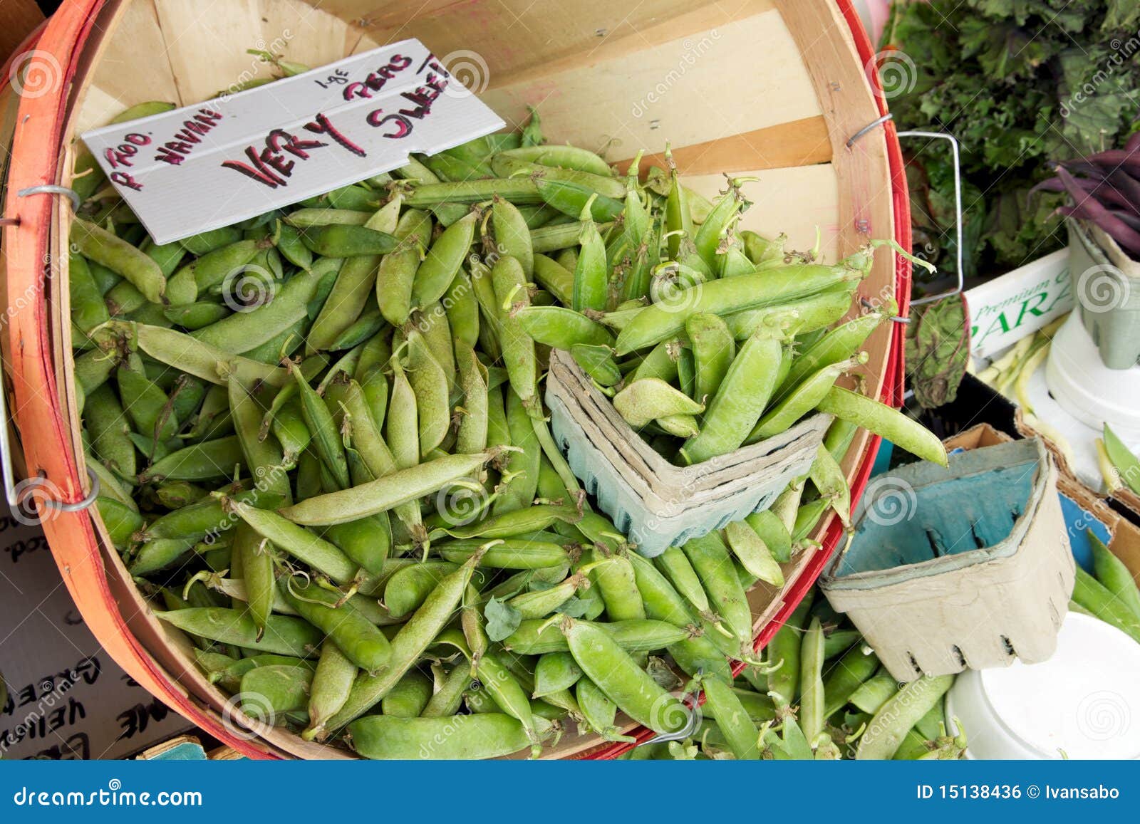 Peas in a basket for sale stock photo. Image of produce - 15138436