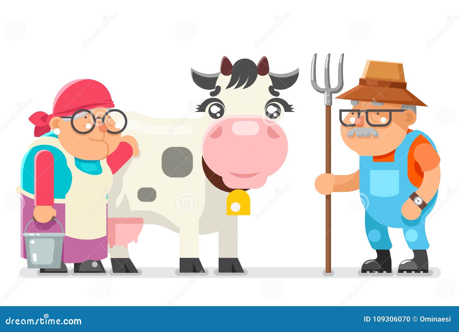 peasant milkmaid farmer granny grandfather adult rancher old age woman man character cartoon villager  flat