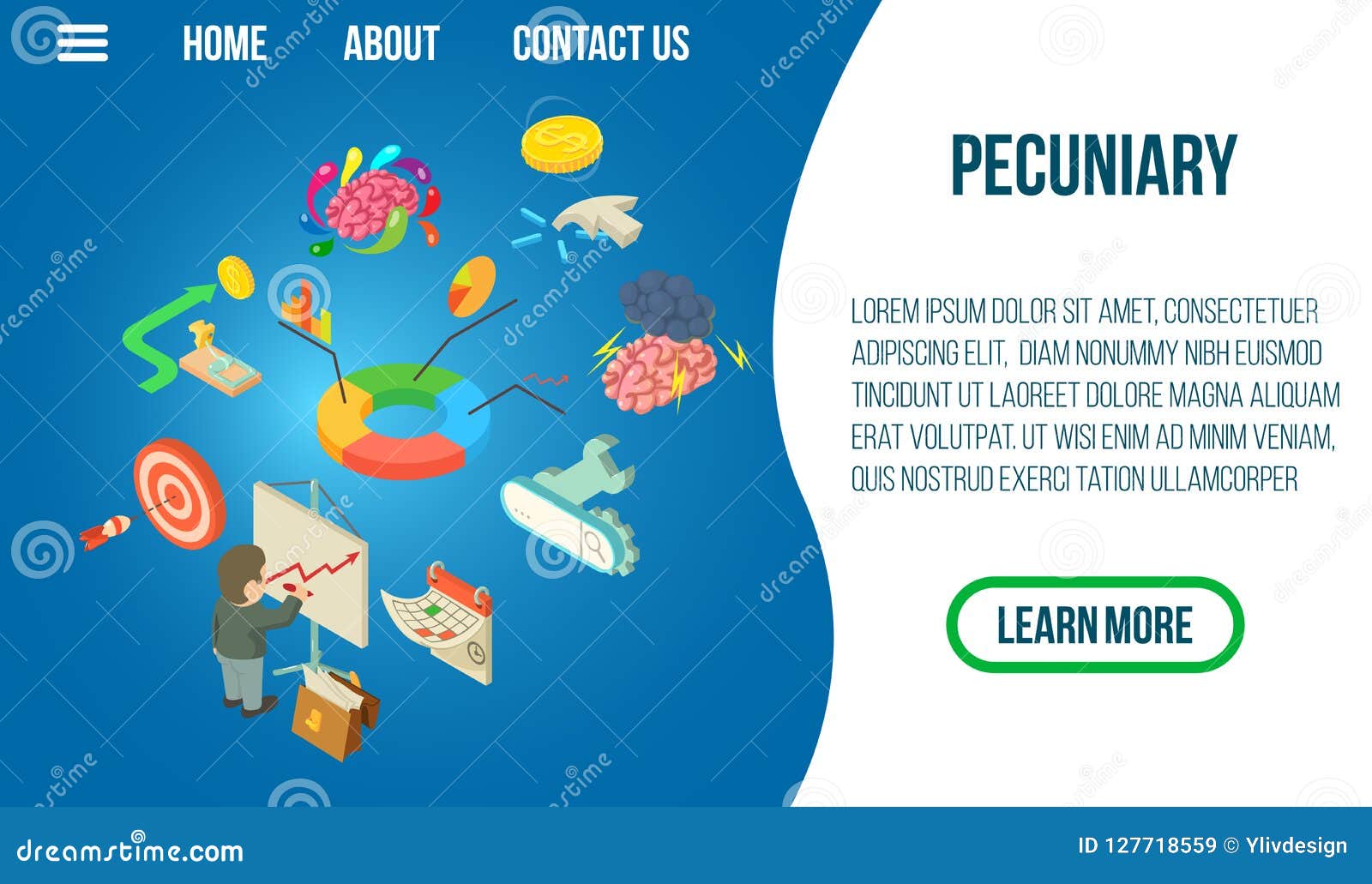 pecuniary concept banner, isometric style