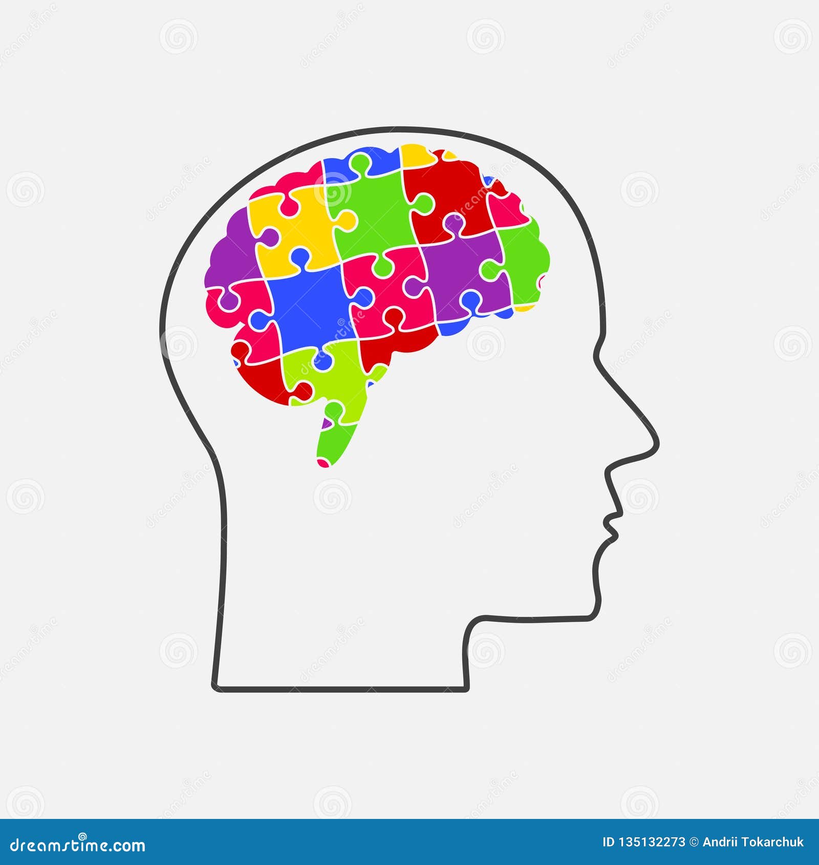 Pedazos Del Rompecabezas Silueta Head Cerebro Del Ilustración del Vector - perfil, creatividad: 135132273