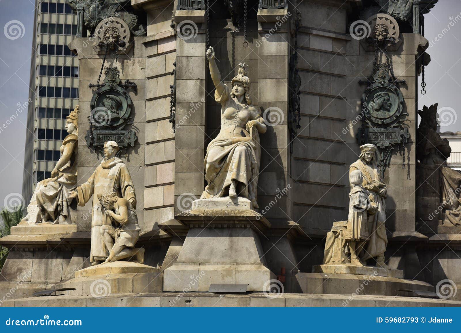 pedestal of the christopher columbus monument in barcelona, spain.