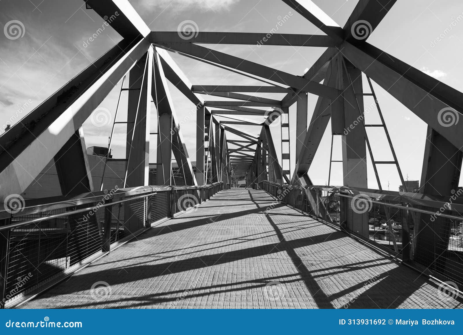 pedestrian bridge, barcelona, spain, europe