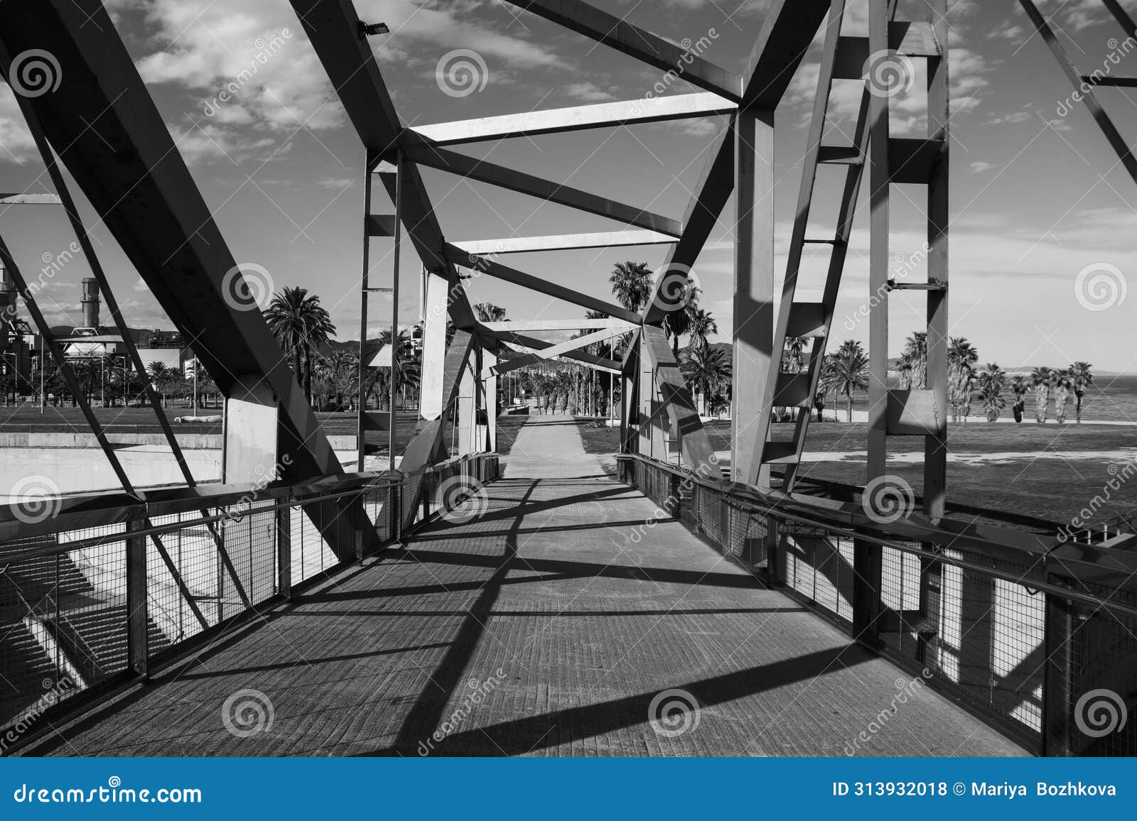 pedestrian bridge, barcelona, spain, europe