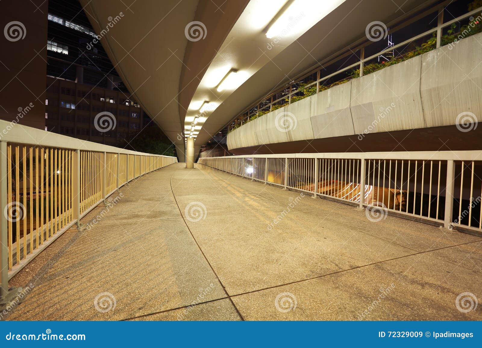 Pedestrian Bridge Perspective Long Corridor of Night Stock Image ...
