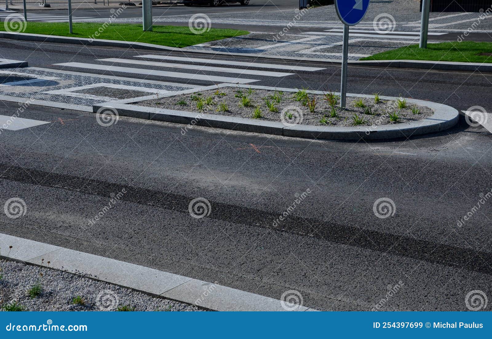 Pedestrian Crossing with Dividing Island between Lanes. Stock Image ...