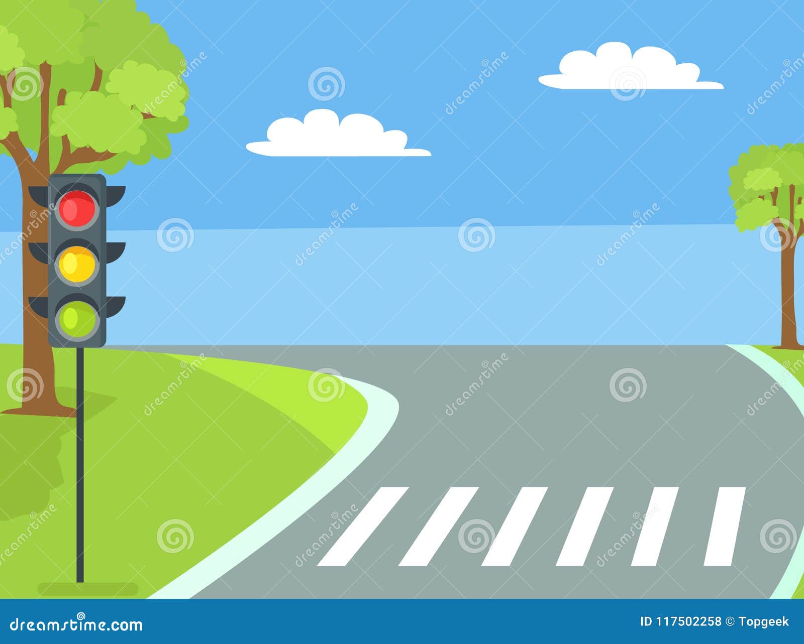 pedestrian crossing with traffic light and road