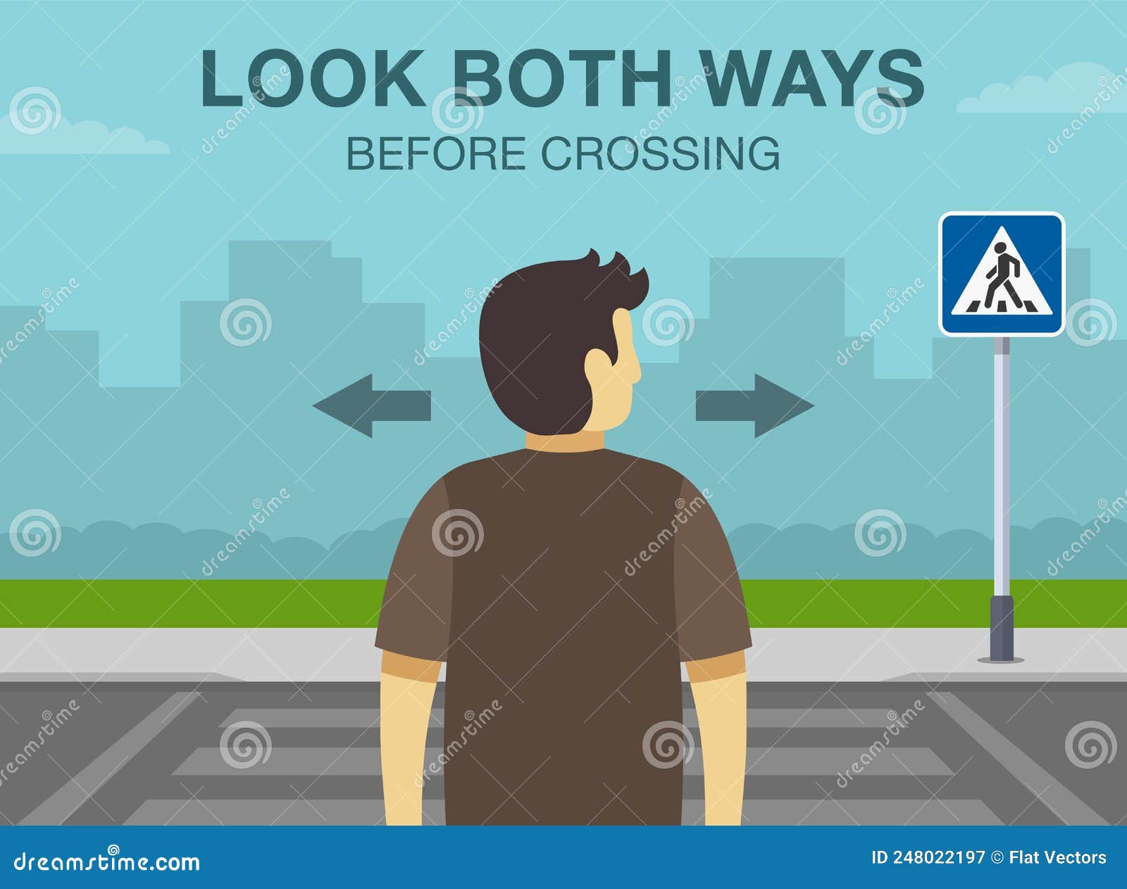 Pedestrian Road Safety Rules. Young Male Character is about To Cross the  Road. Look Both Ways before Crossing Stock Vector - Illustration of drive,  flat: 248022197