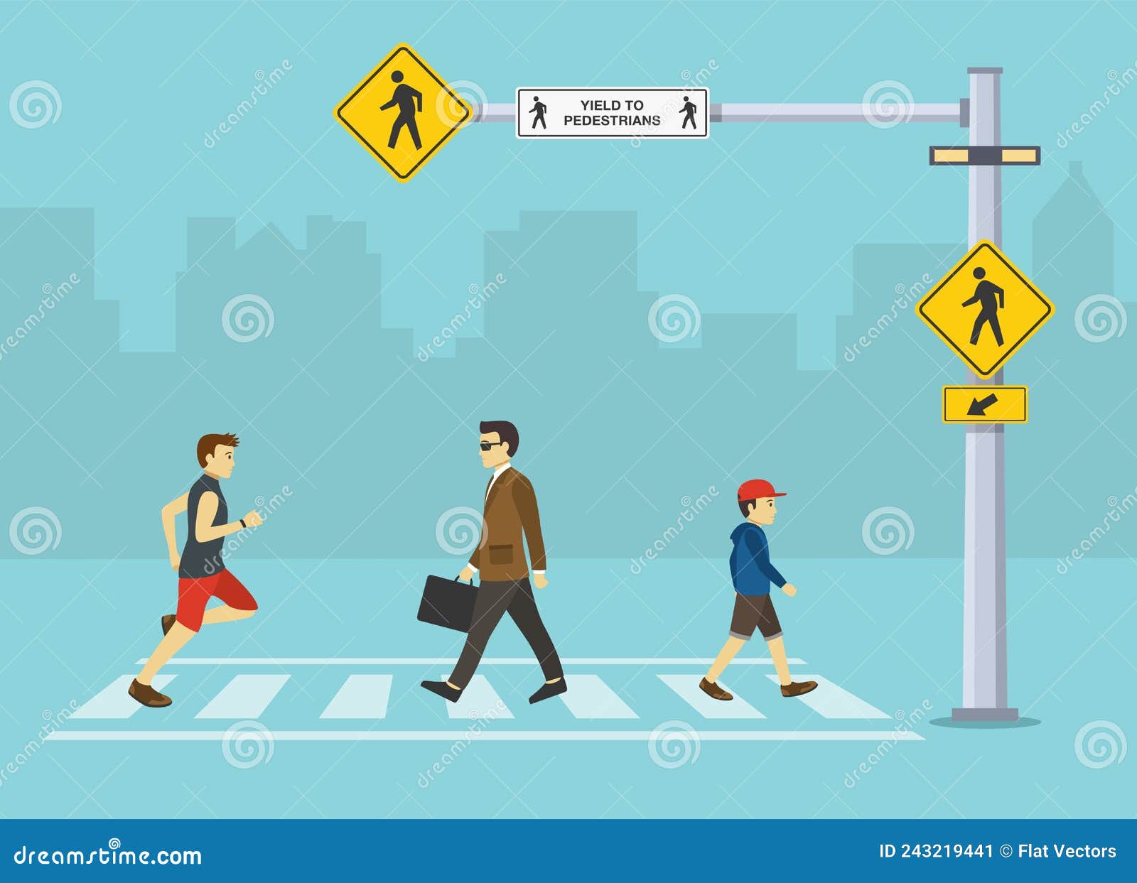 Pedestrian Safety. Traffic Regulation Rules and Tips. Pedestrian Crossing  Sign. Group of People Crossing the Road on Crosswalk Stock Vector -  Illustration of american, safety: 243219441