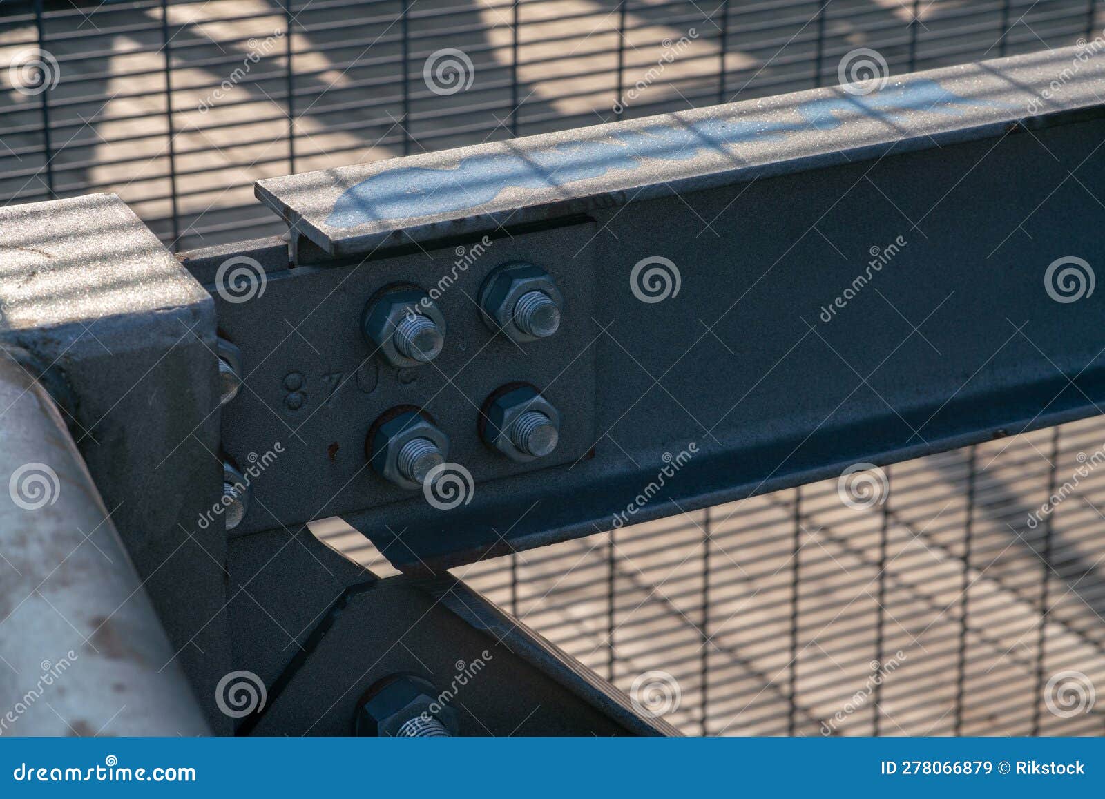 pedestrian walkway, construction detail of bolted metal beams