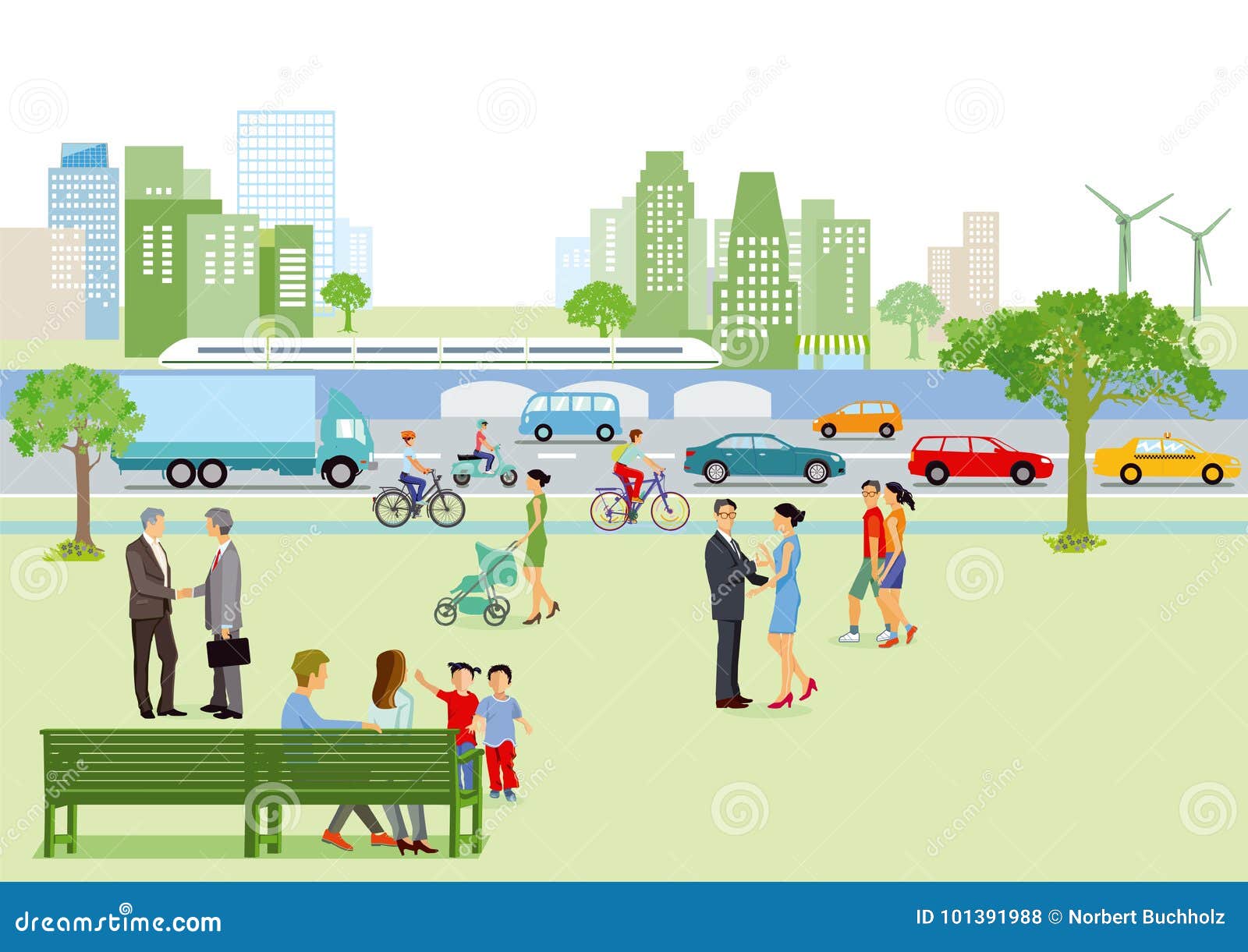 Pedestrians and Traffic in City Stock Vector - Illustration of ...