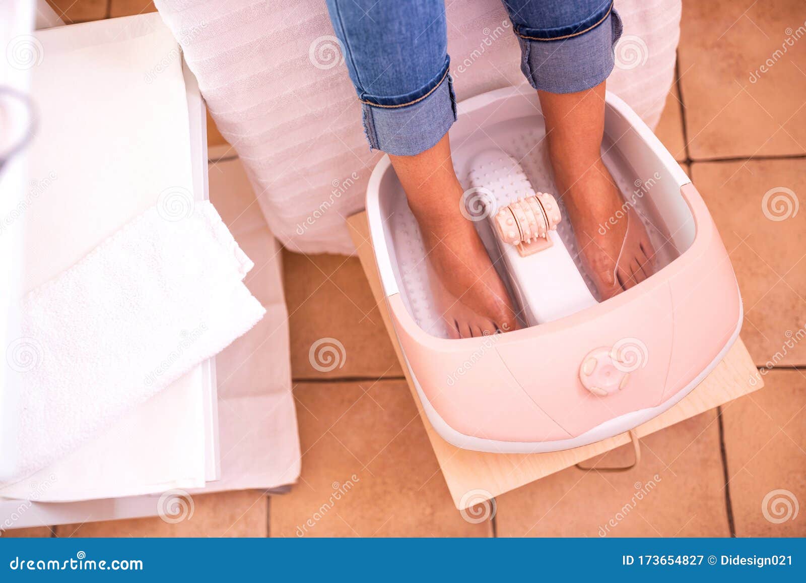 Two Feet Pampering Pedicure Wash In A Specialized Foot Spa With Massage Effect Stock Image