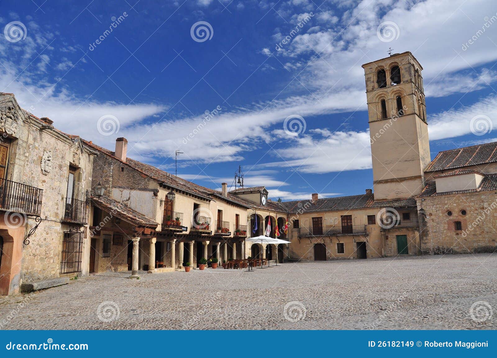 spanish village pedraza, main square. castile, spain