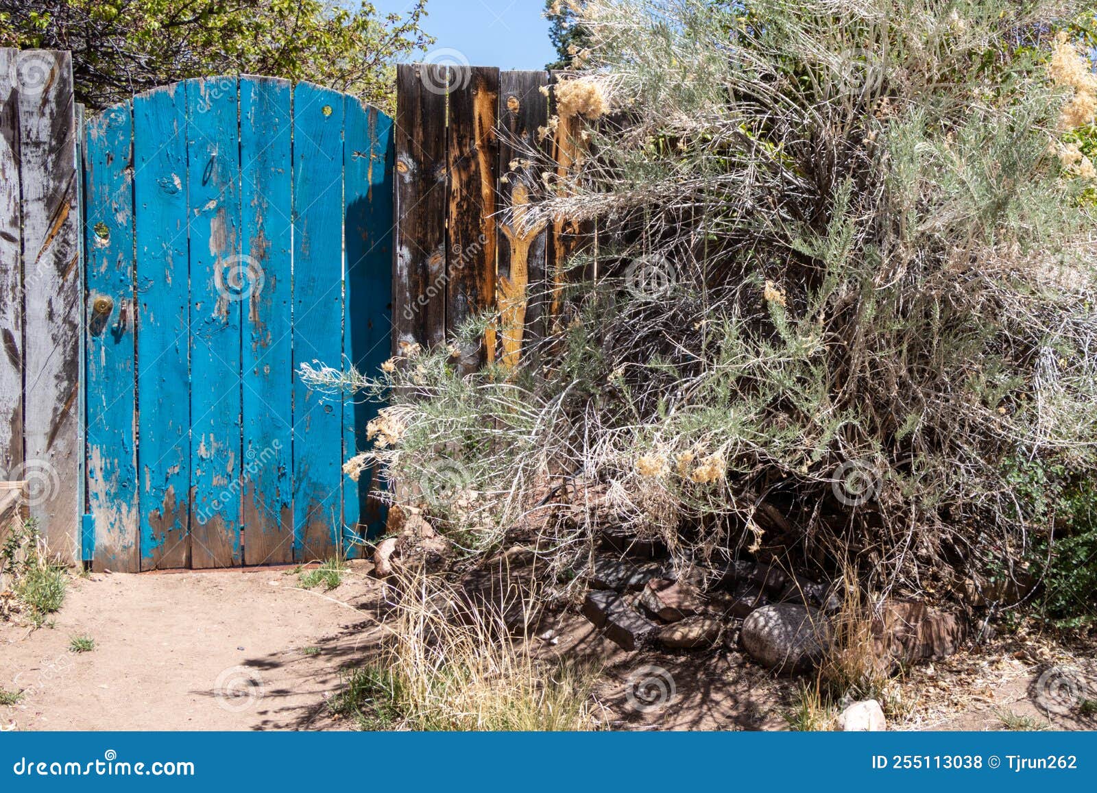 Weathered Painted Garden Gate in the Desert Stock Photo Image of