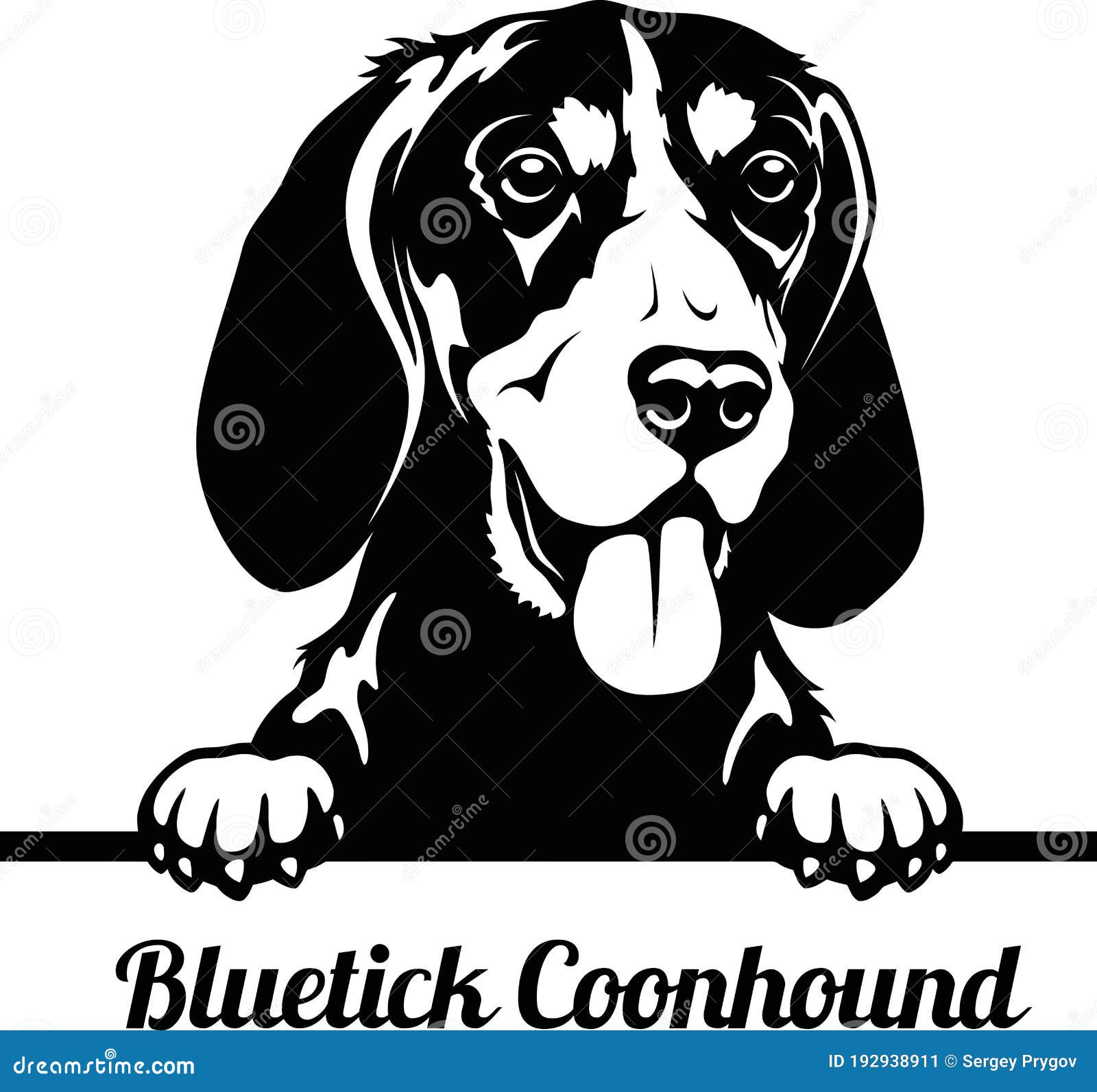 Bluetick Coonhound Dog Breed Cartoon Retro Drawing Stock Photo