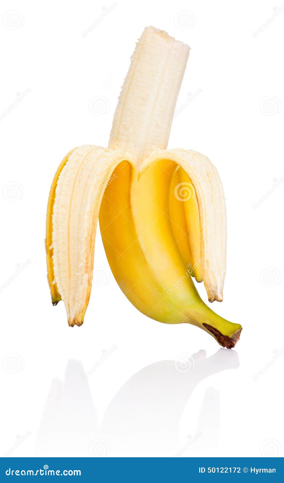Peeled Banana With Bite Isolated On White Background Stock Photo