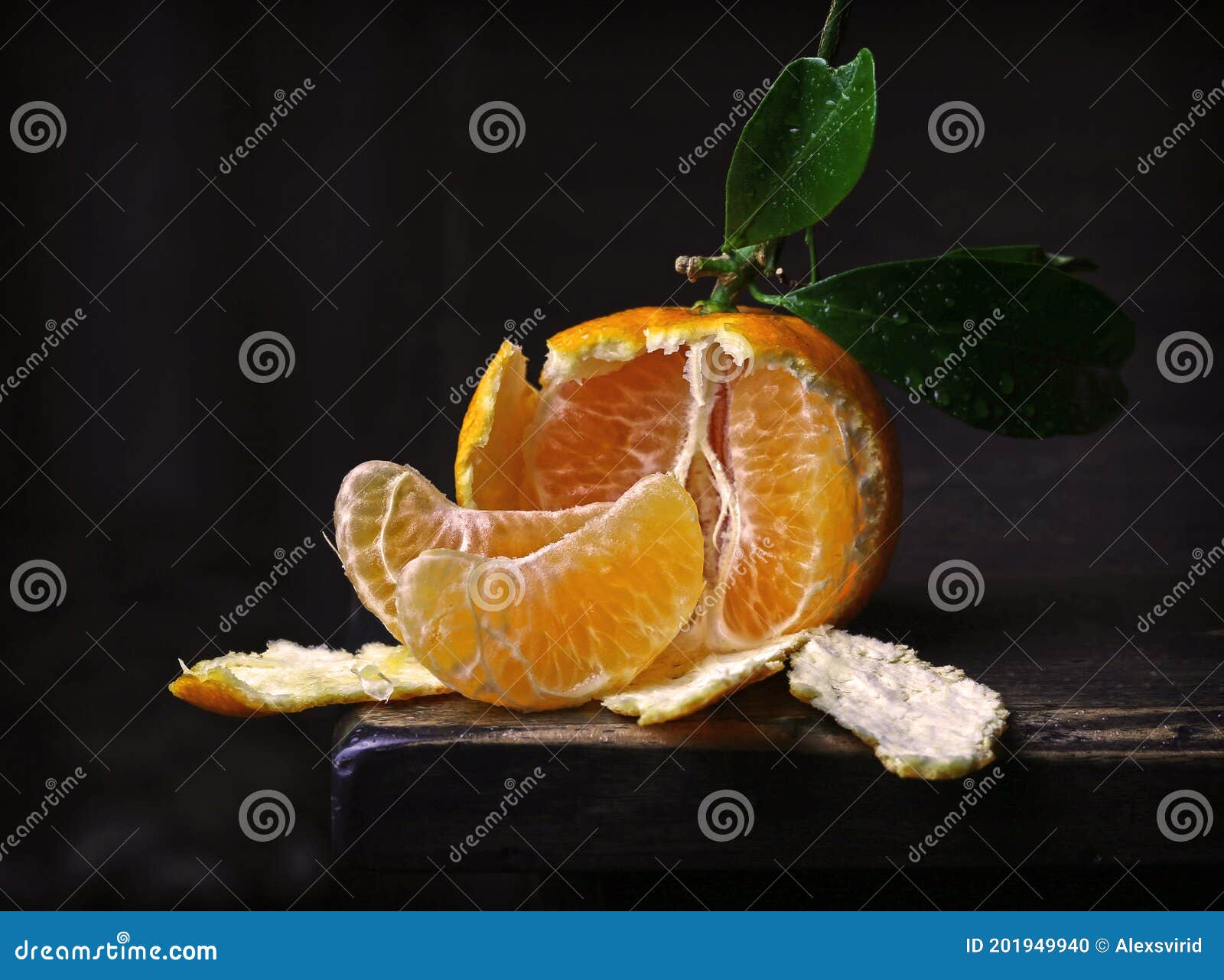 Peeled Mandarin on Black Background. Stock Photo Image of citrus