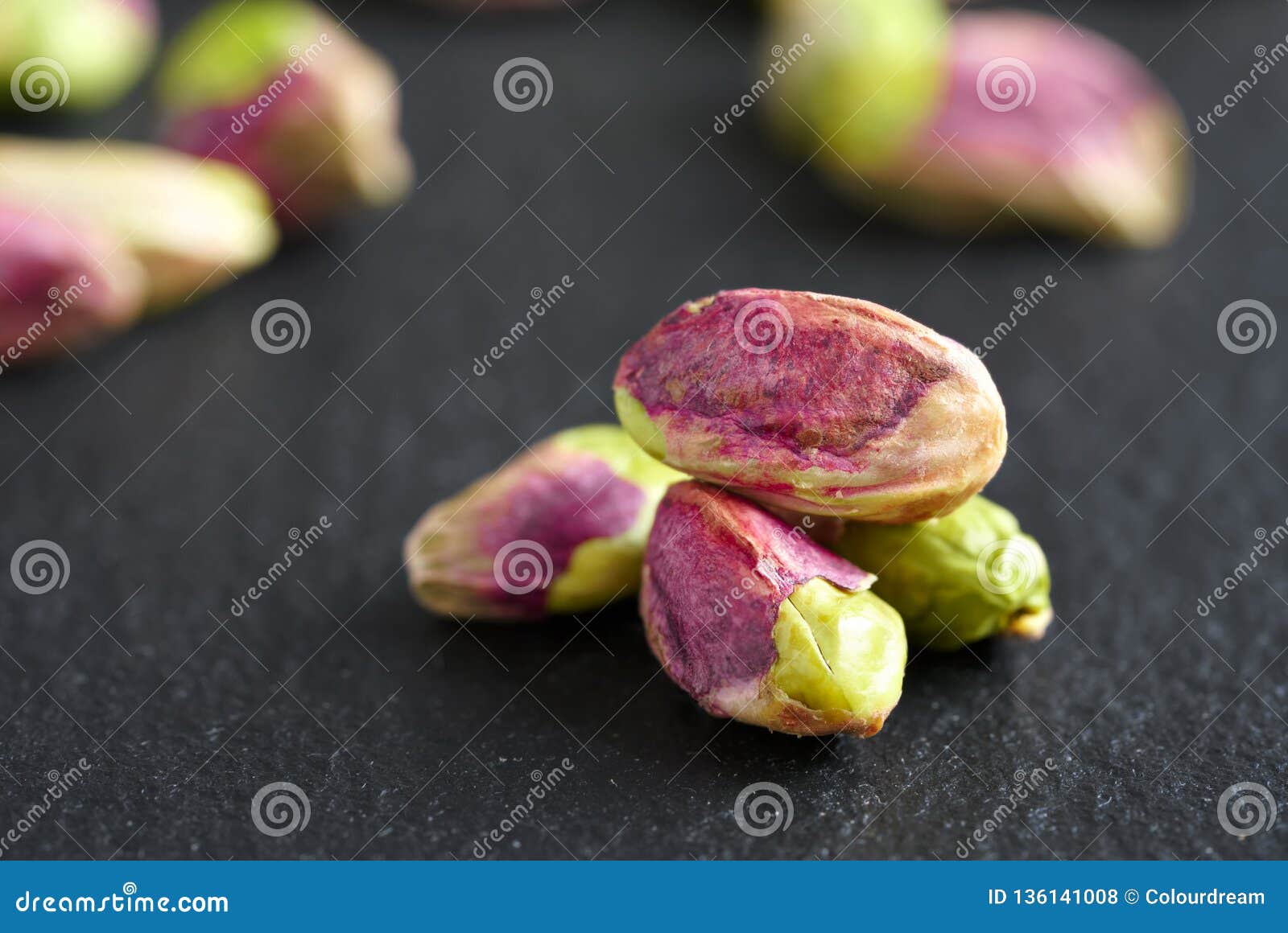 Peeled Pistachios on the Black Stone Board Stock Photo Image of